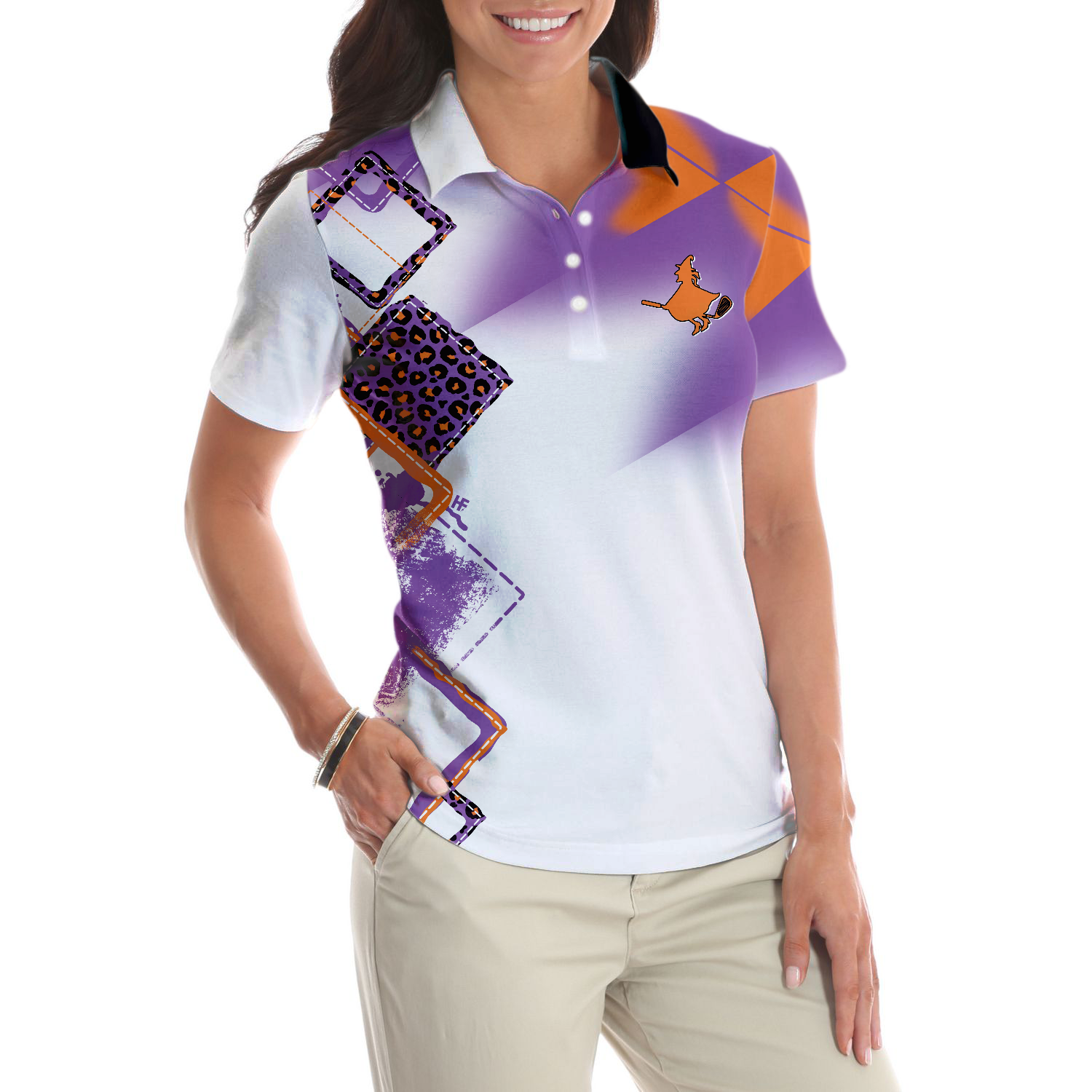 My Broom Broke So Now I Golf Short Sleeve Women Polo Shirt, Halloween Golf Shirt For Women
