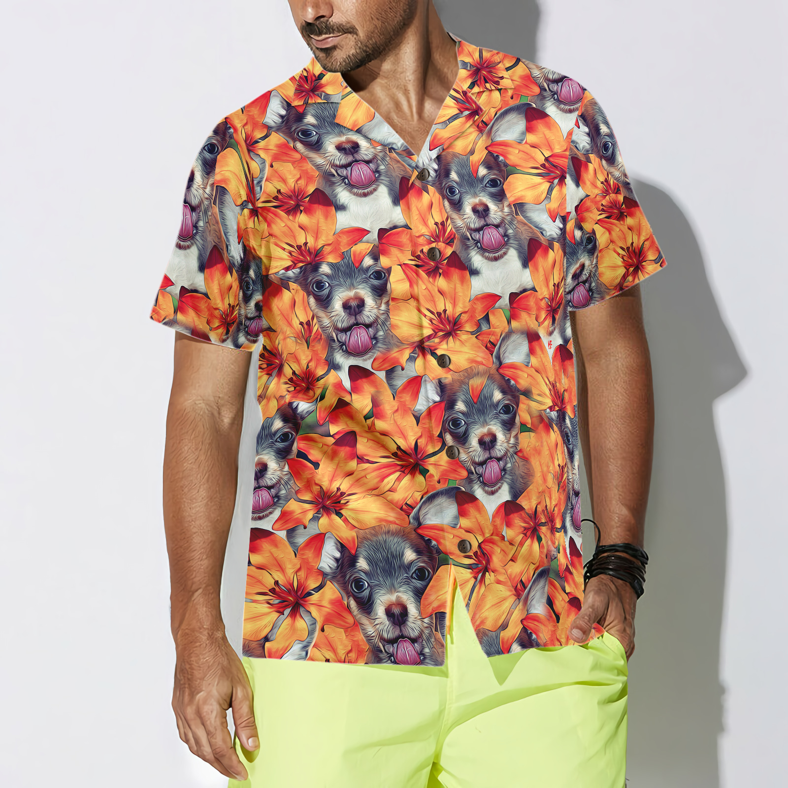 Chihuahua Puppies And Summer Flowers Hawaiian Shirt