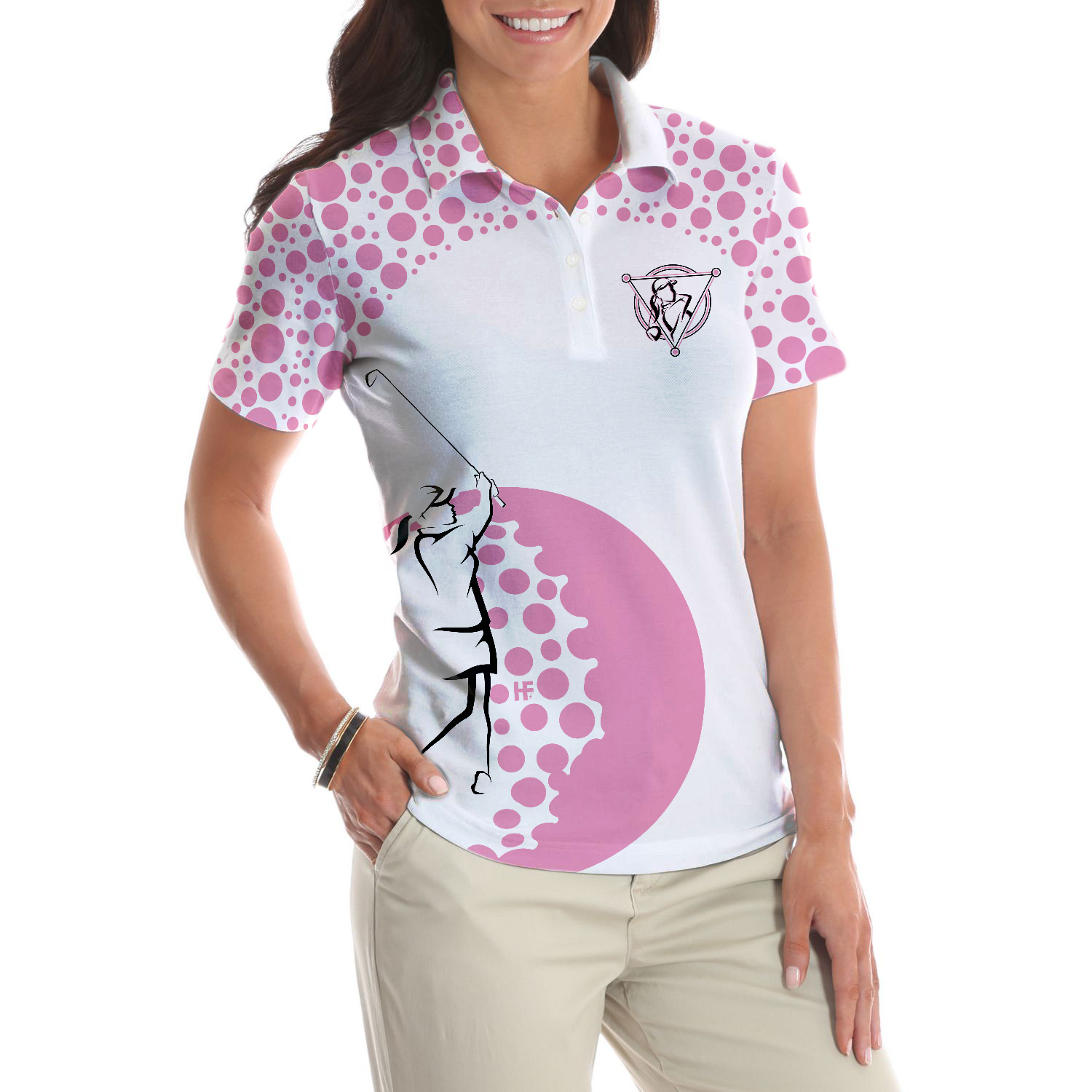 Real Grandmas Play Golf Short Sleeve Women Polo Shirt, White And Pink Golf Shirt For Ladies, Funny Female Golf Gift