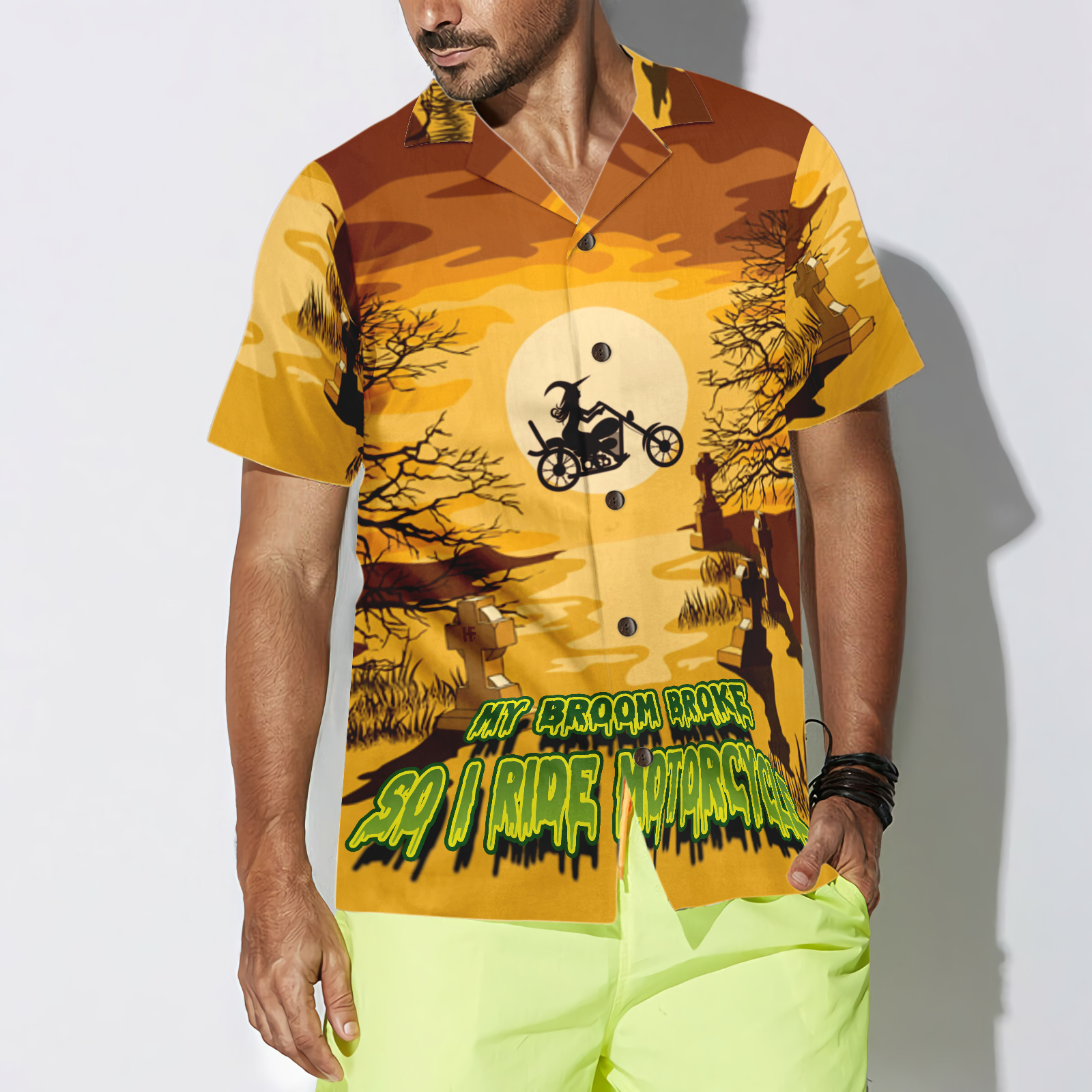 My Broom Broke So I Ride Motorcycle Halloween Hawaiian Shirt, Halloween Shirt For Men And Women