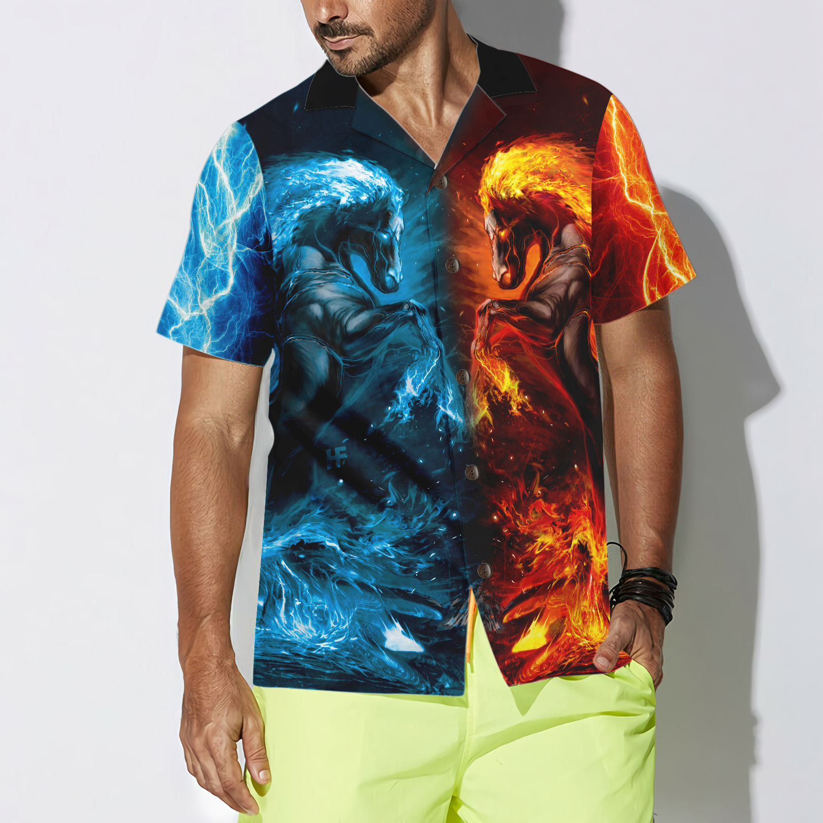 Water And Fire Horse Shirt For Men Hawaiian Shirt
