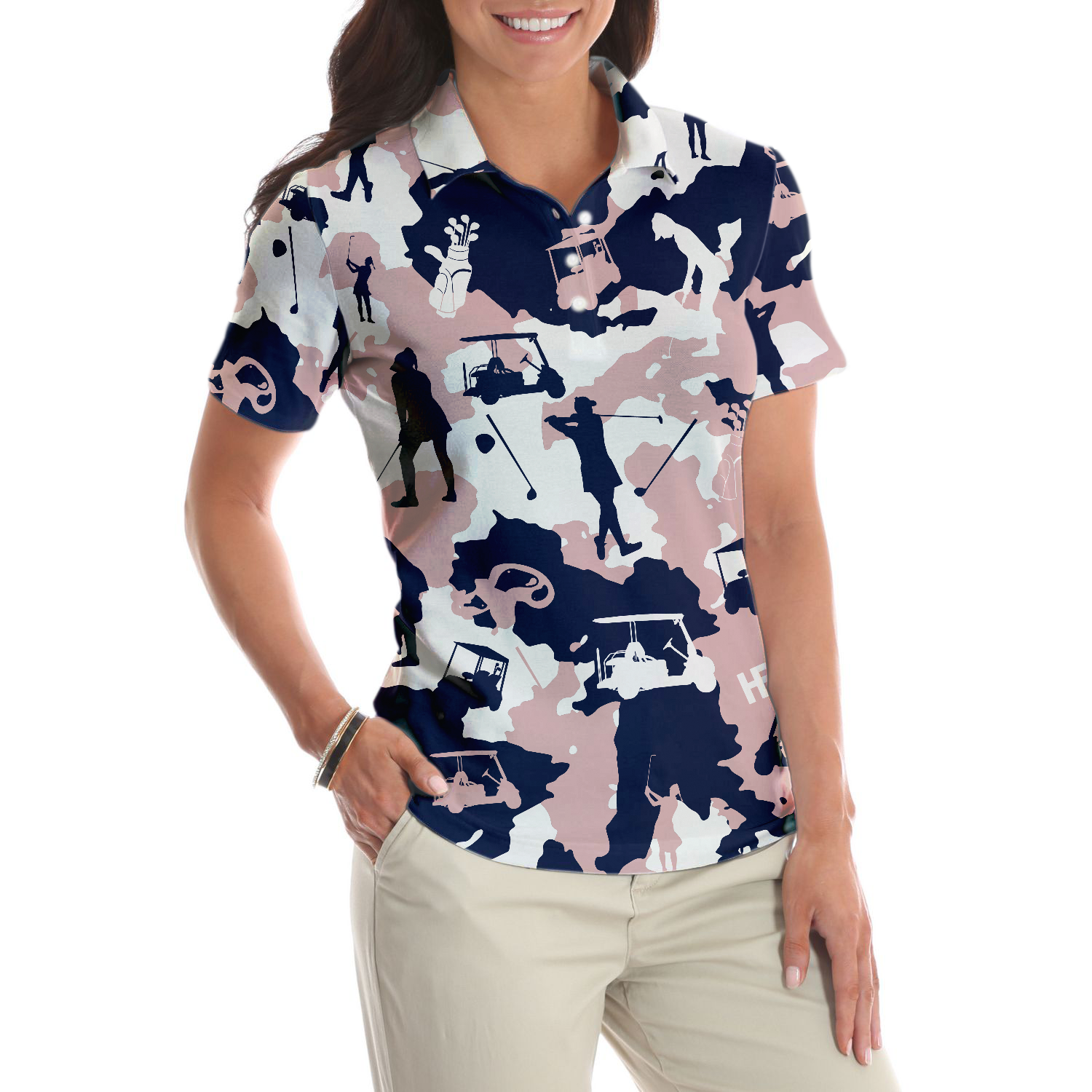 Golf Girl Camouflage V3 Short Sleeve Women Polo Shirt, Camo Golf Shirt For Ladies, Cool Golf Gift For Women