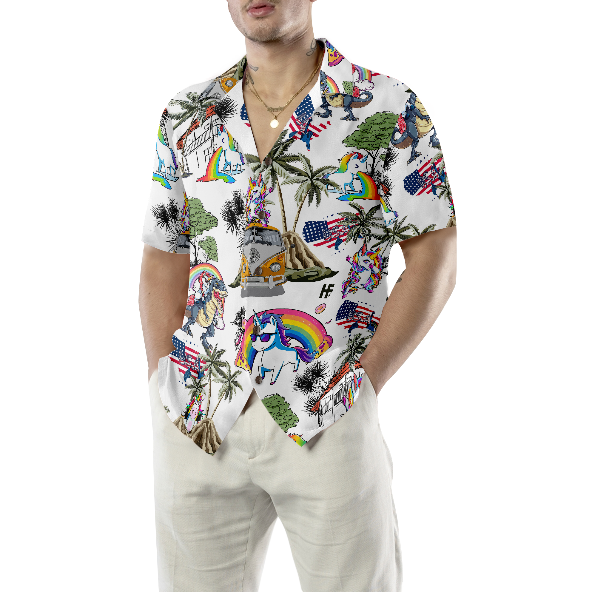Unicorn American Flag Hawaiian Shirt