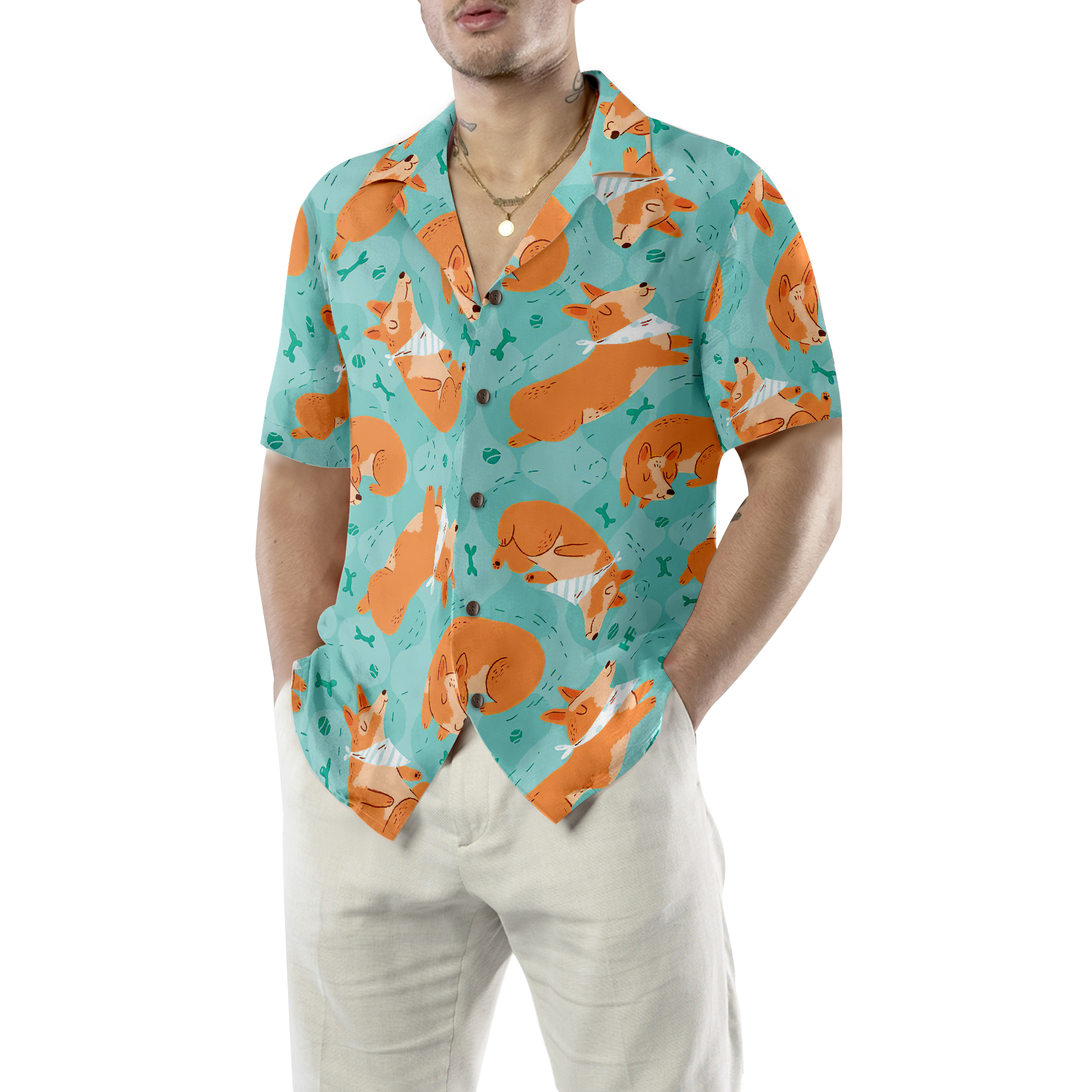Sleeping Corgi Dreams About Bones Hawaiian Shirt