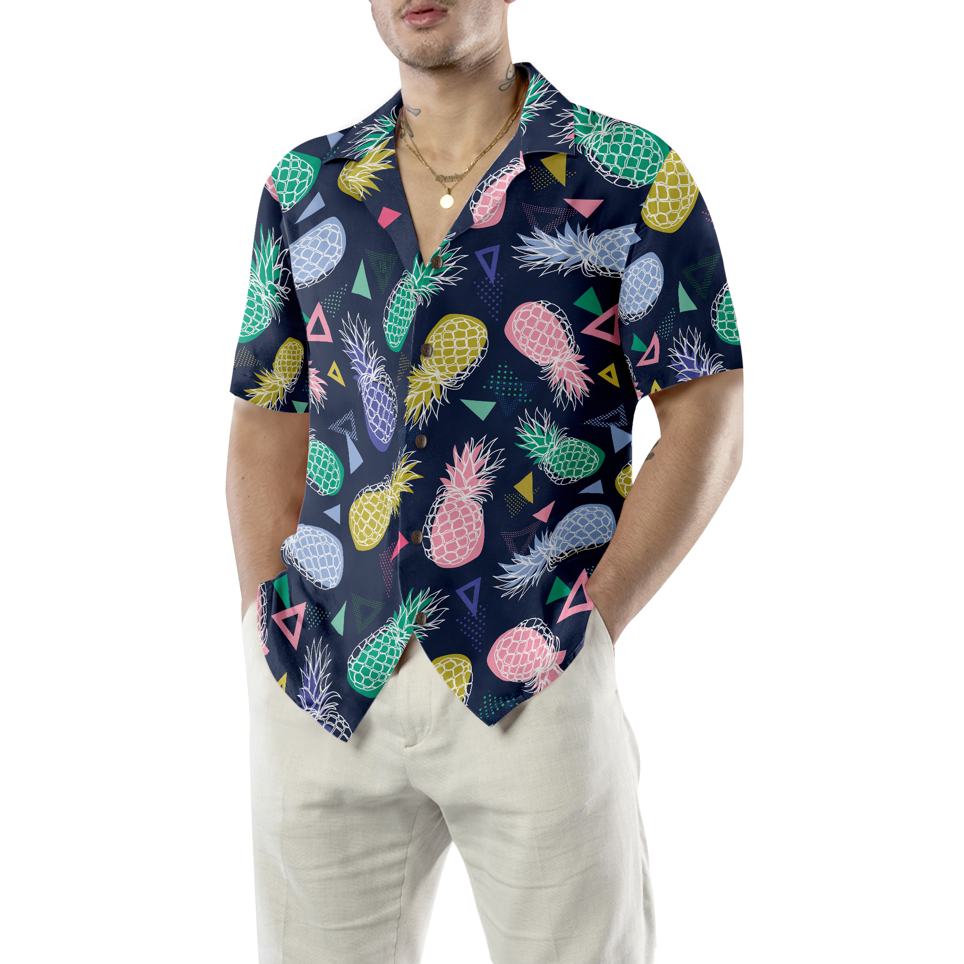 Pineapple Fruits In Memphis Style Hawaiian Shirt