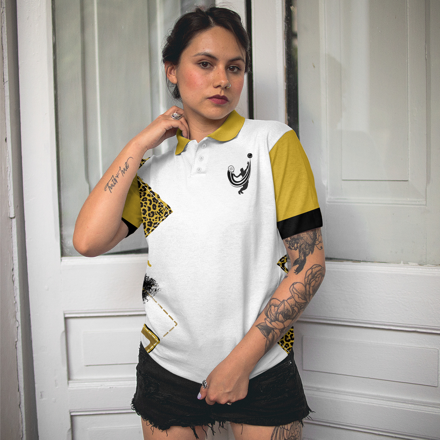 Grab Your Balls We're Going To Play Tennis Short Sleeve Women Polo Shirt, White And Yellow Tennis Shirt For Ladies