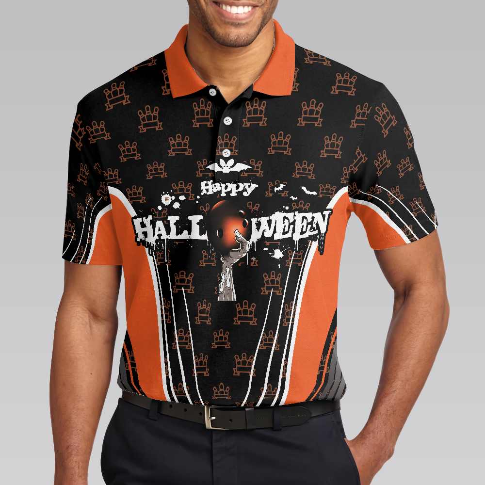 Happy Halloween And Happy Bowling Polo Shirt V2, Short Sleeve Bowling Shirt For Men