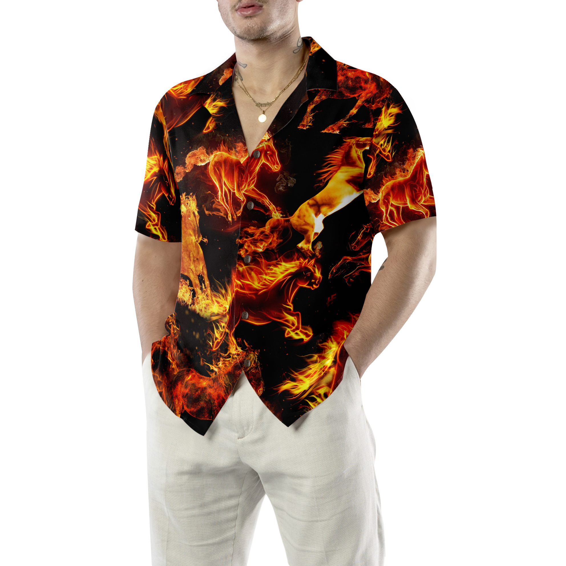 Flaming Horses Shirt For Men Hawaiian Shirt