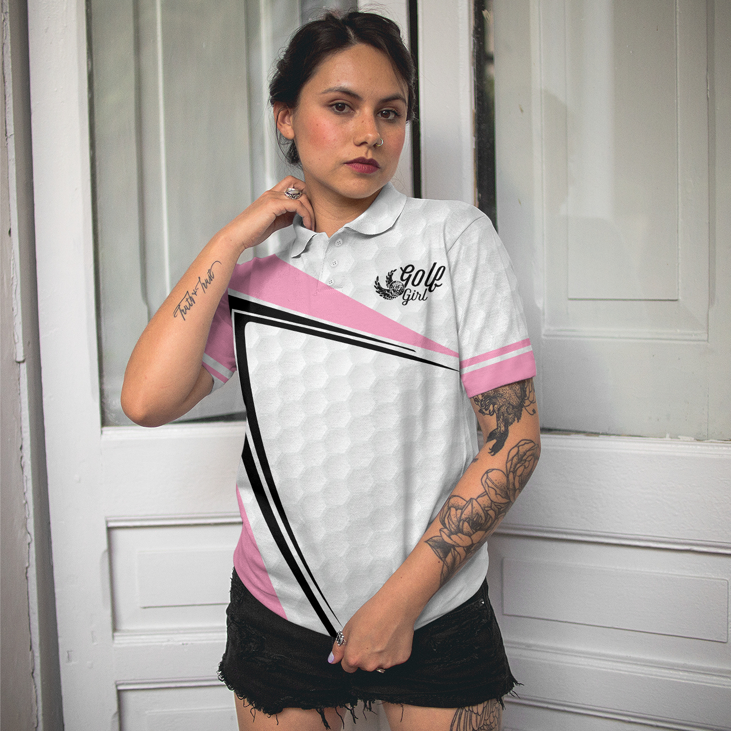 Golf Girl In Sporty Style Golf Short Sleeve Women Polo Shirt, Simple Golf Shirt Design For Female Players