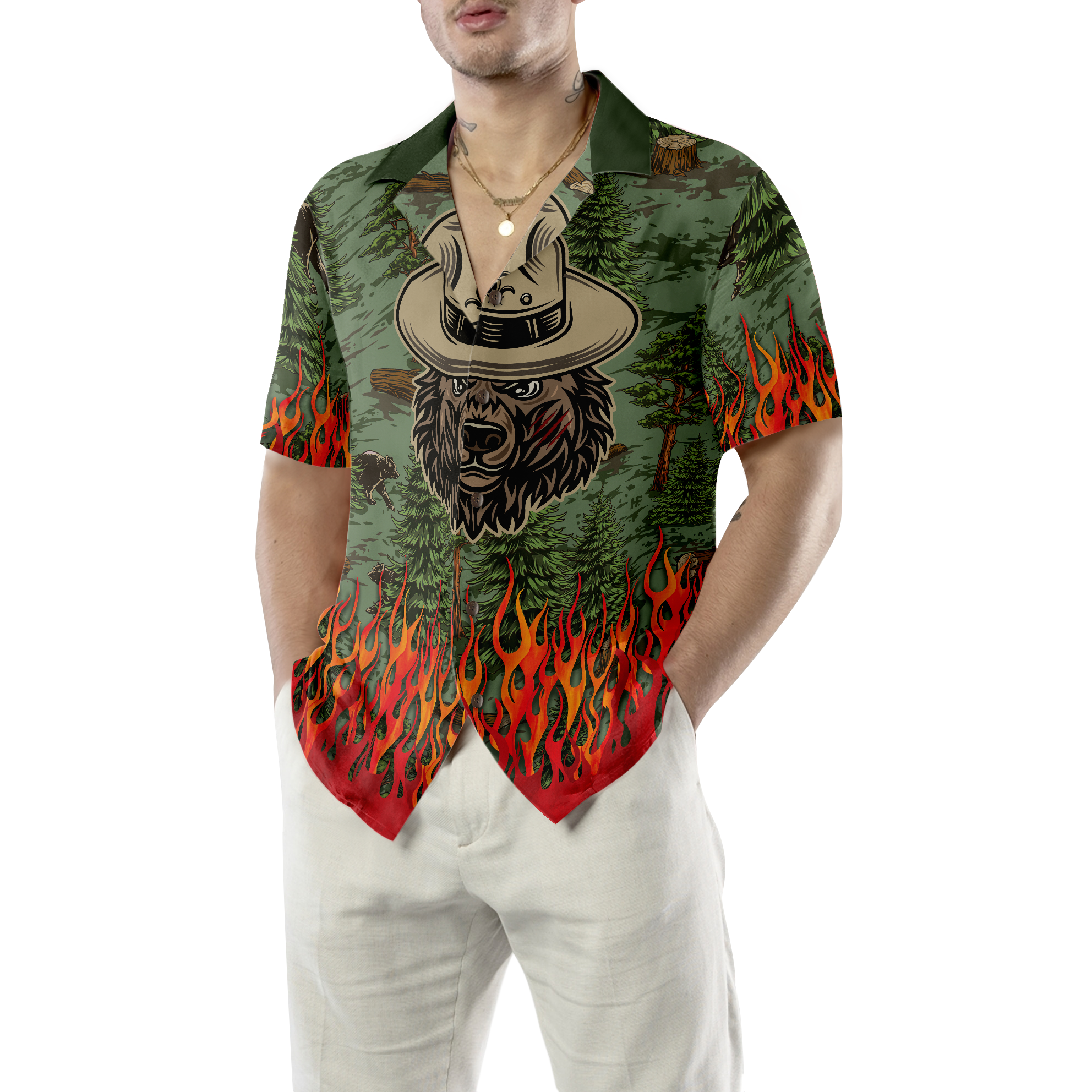 Camping Sheriff Bear Drink Beer Hawaiian Shirt