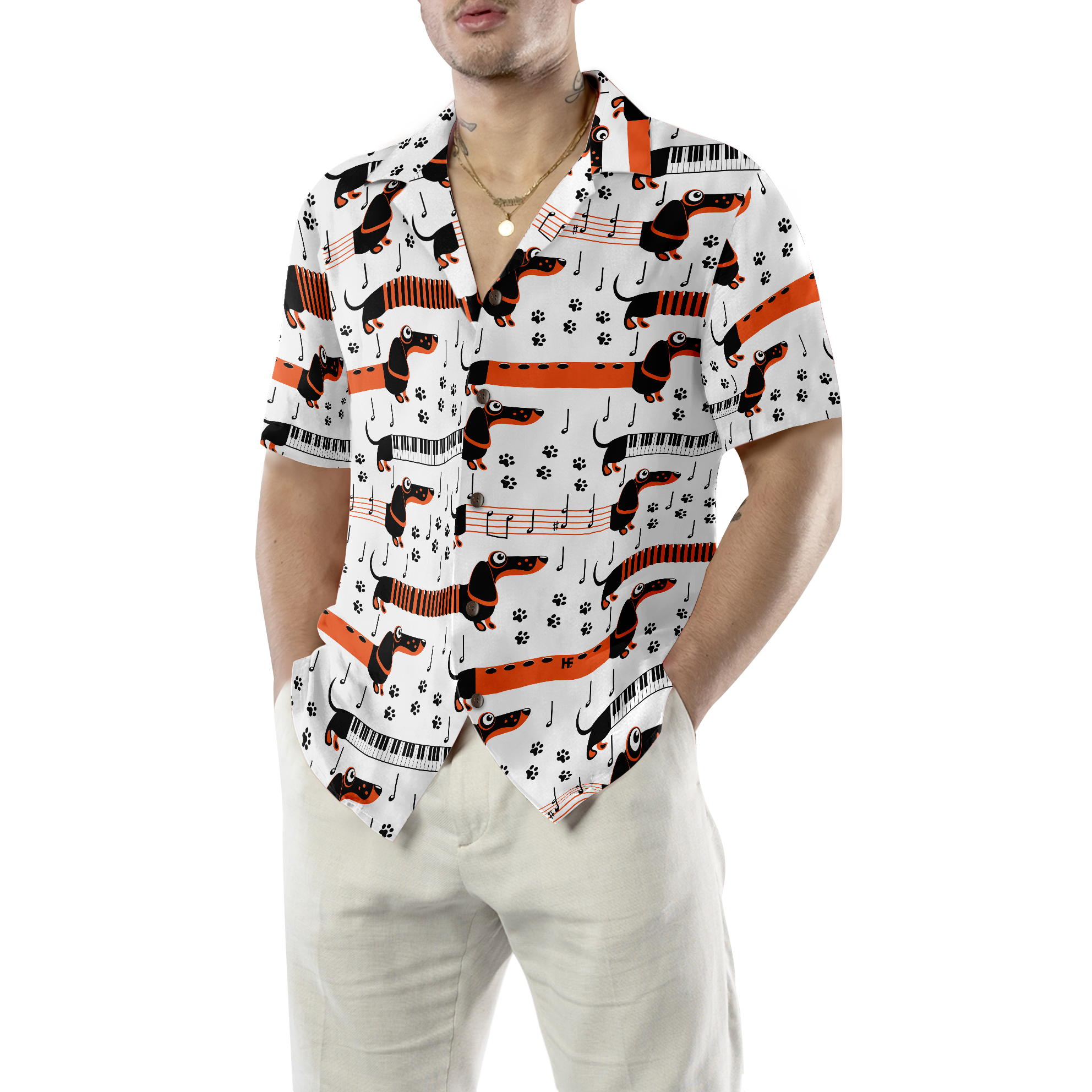 Piano Dachshund Dog Shirt For Men Hawaiian Shirt