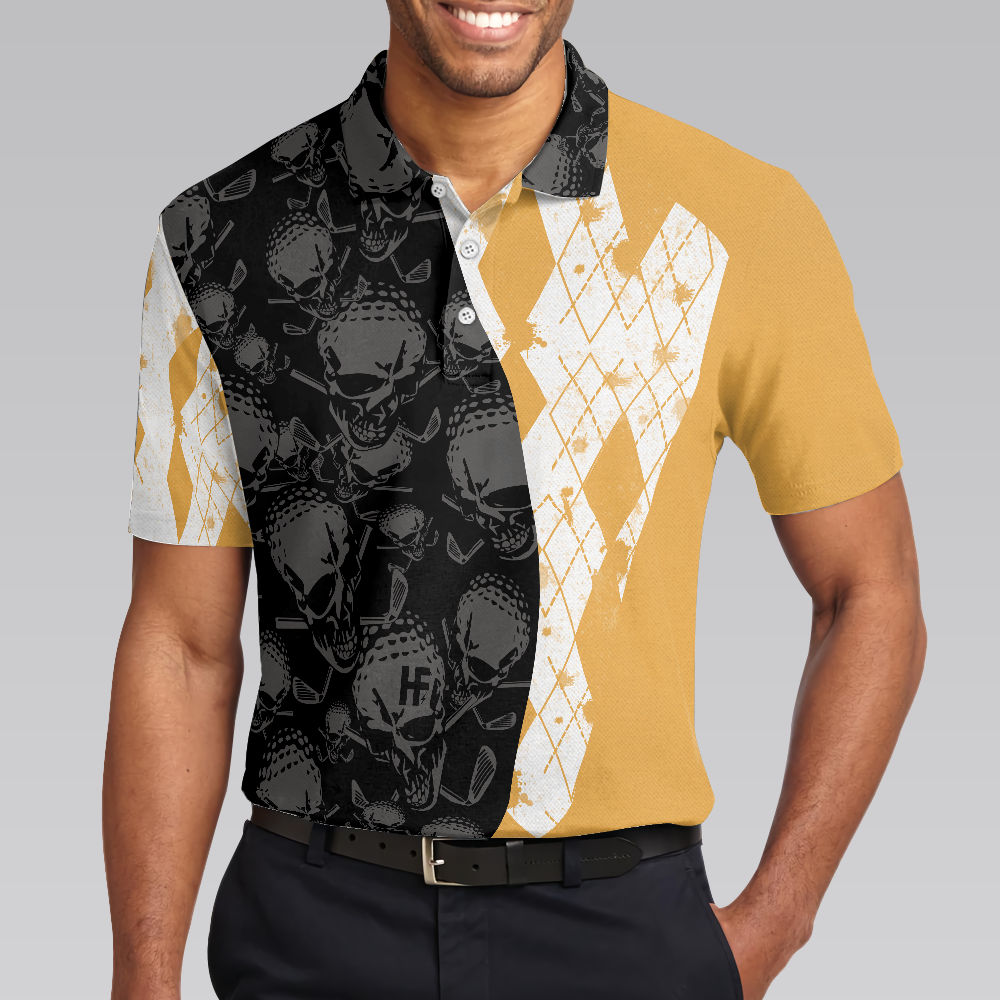 Golf & Beer That Is Why I Am Here Skull Polo Shirt, Short Sleeve Skull Golfing Shirt Best Golf Gift