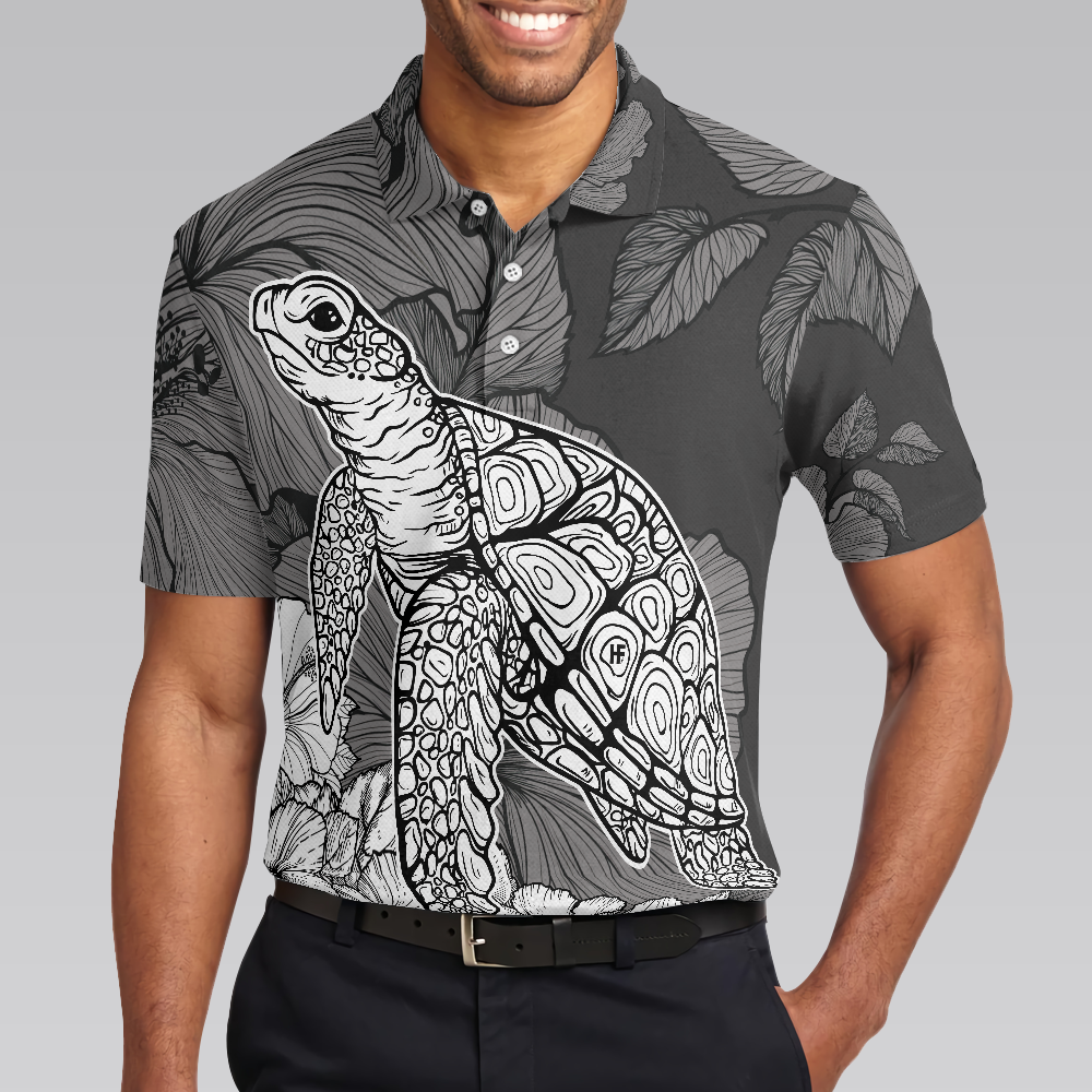 Hibiscus Turtle Shirt For Men Polo Shirt, Sea Turtle Polo Shirt For Men, Hibiscus Floral Shirt Design