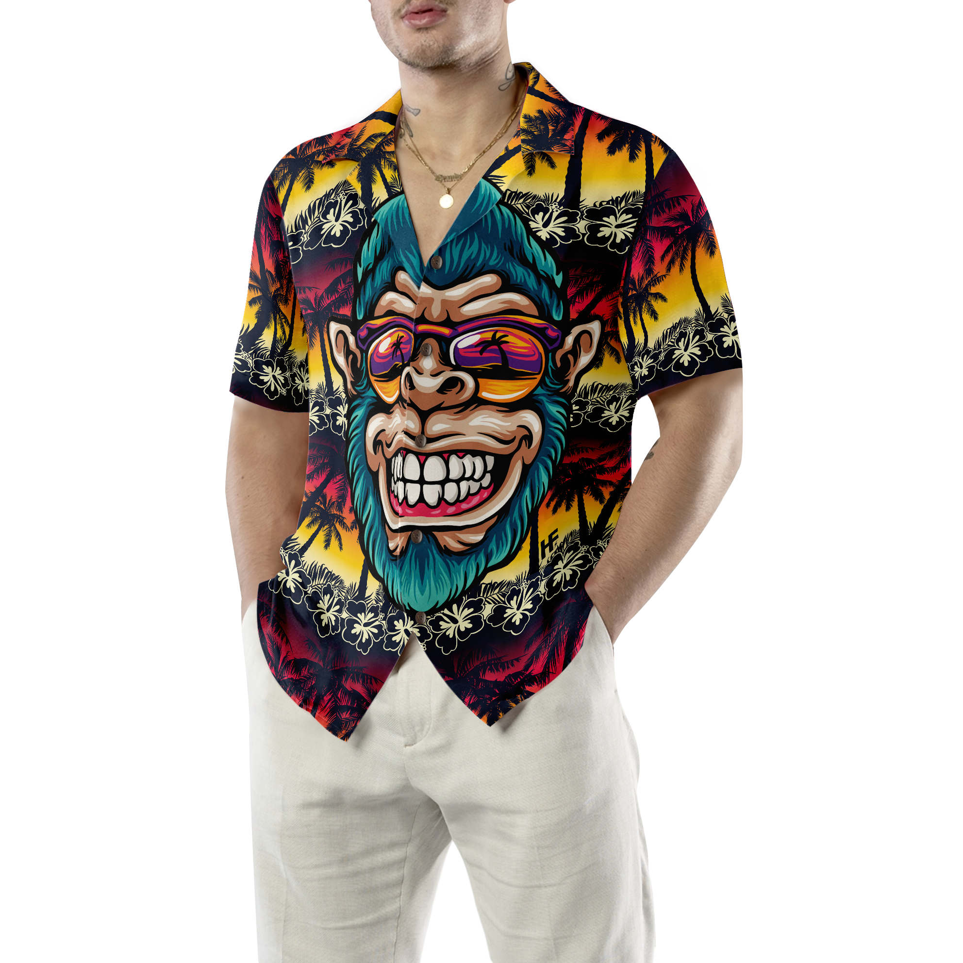 Cool Monkey Head In Paradise Hawaiian Shirt