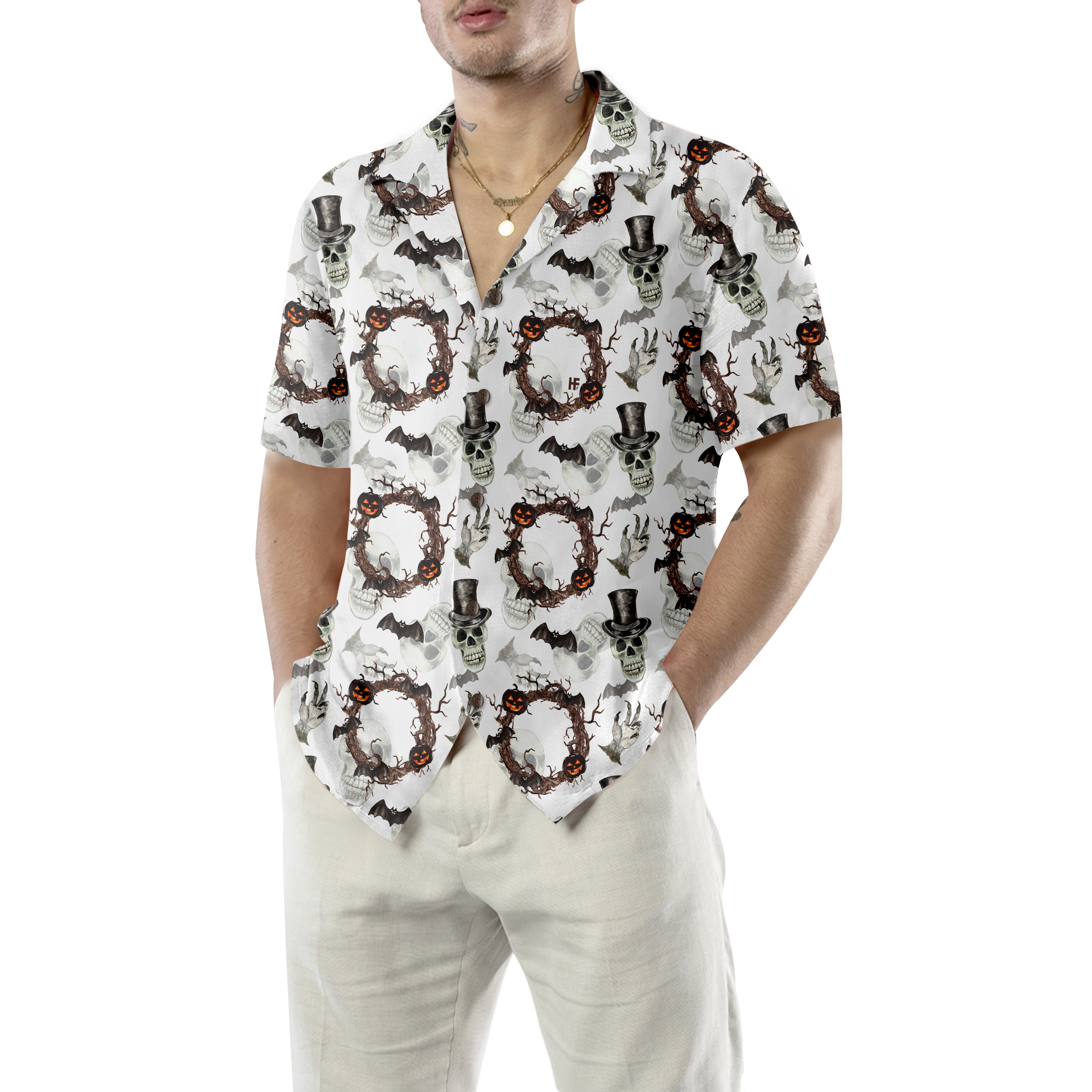 Festive Halloween Gentleman Skull Hawaiian Shirt
