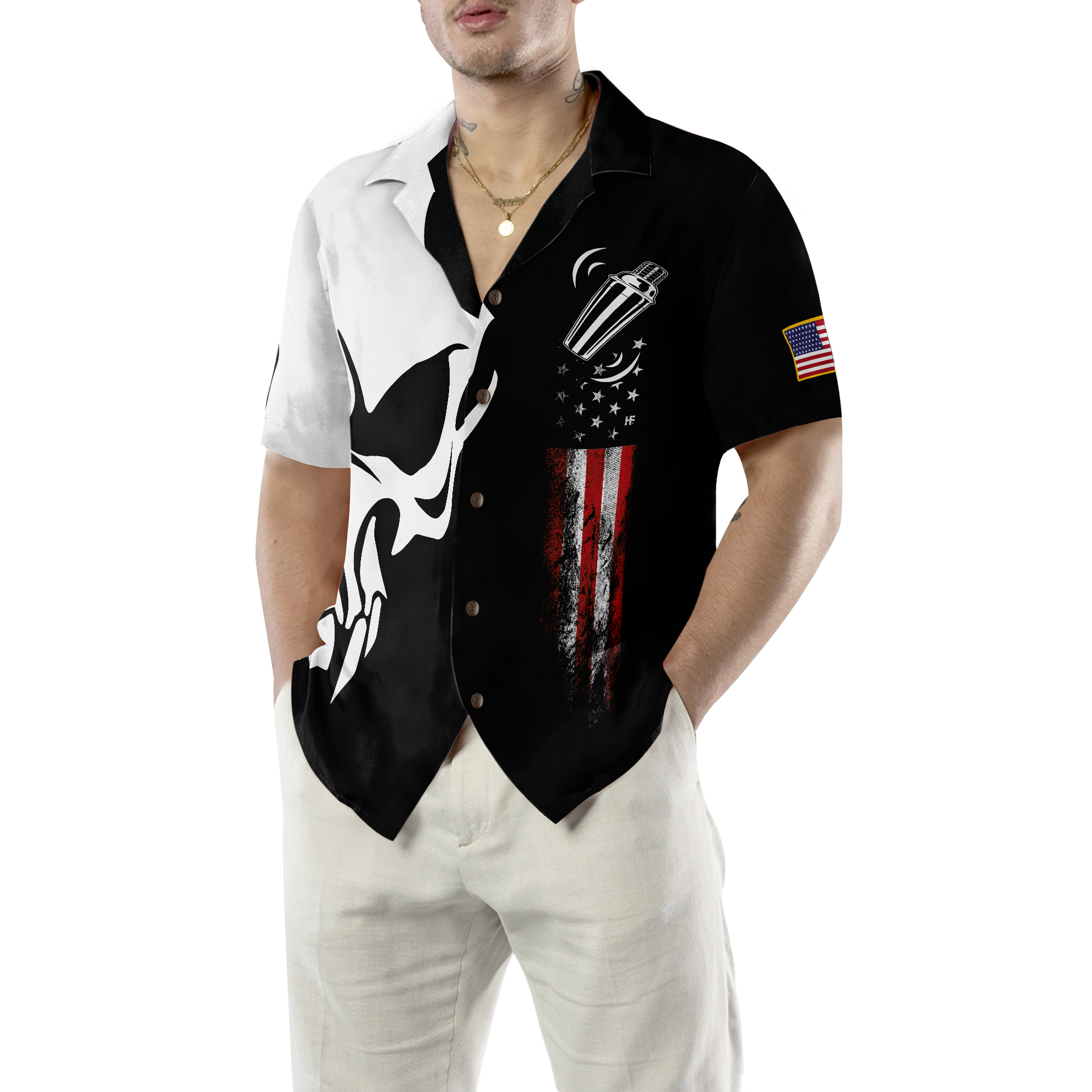 Skull Bartender Black Shirt Hawaiian Shirt