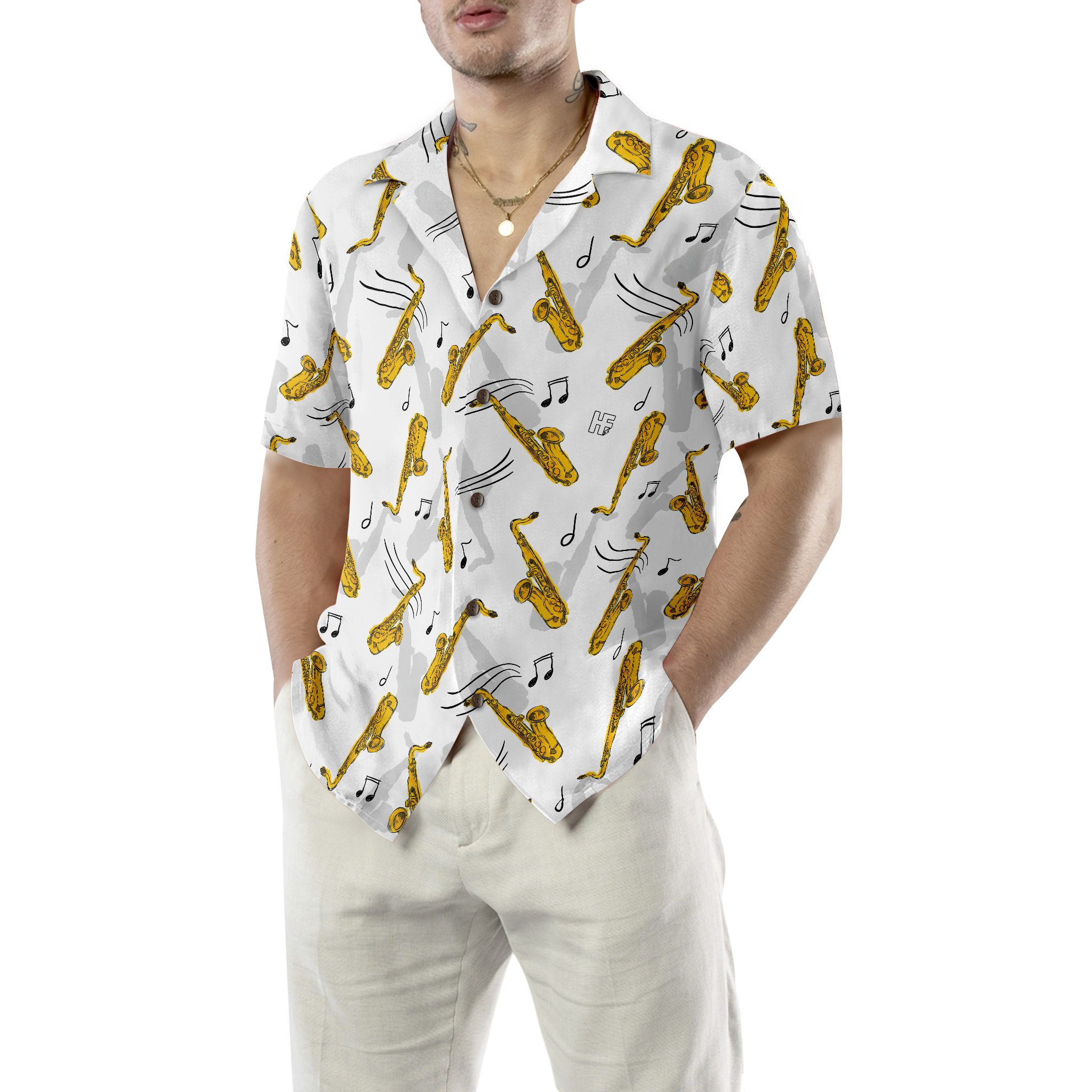 Saxophone Seamless Pattern Hawaiian Shirt