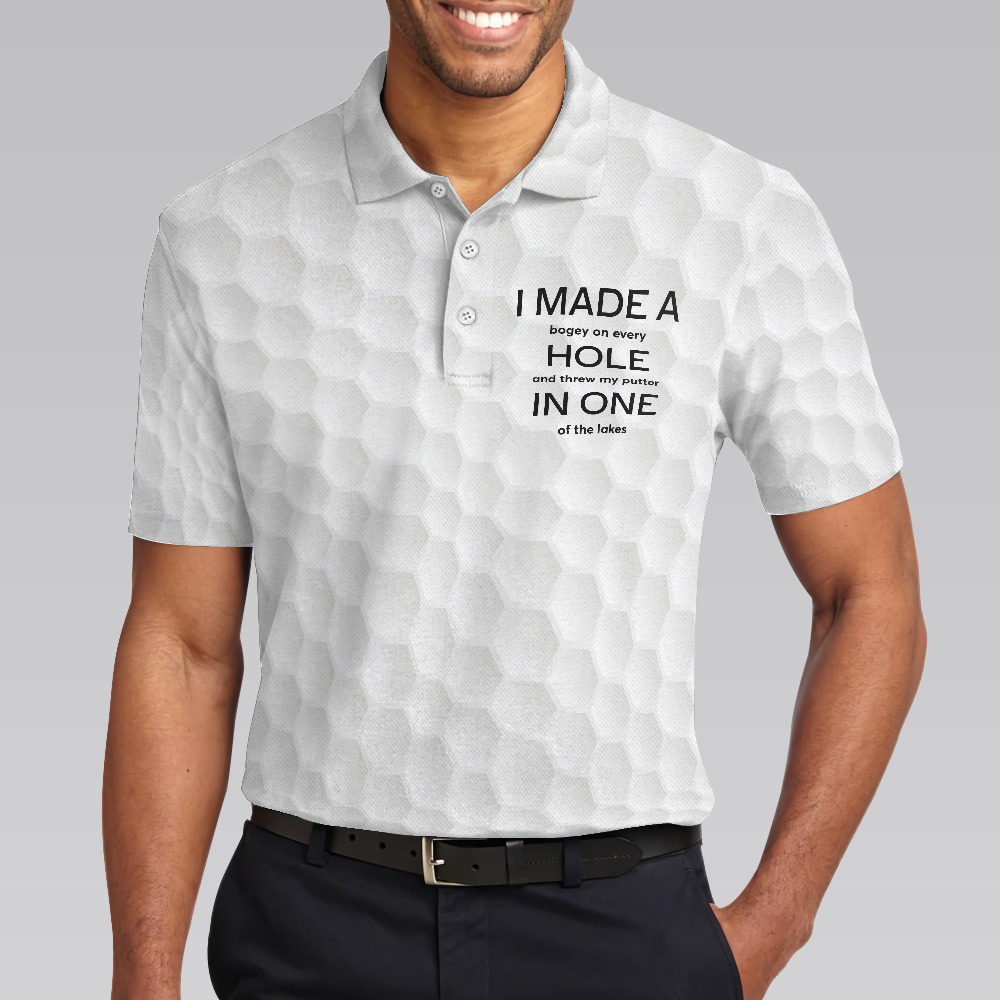 Bear Play Golf And Drink Bourbon White Golf Polo Shirt, Funny Golf Shirt For Men