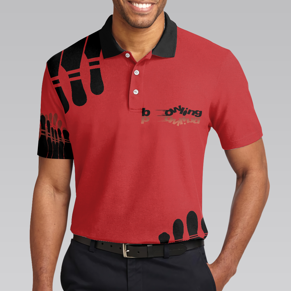 My Mind Is In The Gutter But My Balls Aren't Bowling Polo Shirt, Funny Red And Black Bowling Polo Shirt For Men