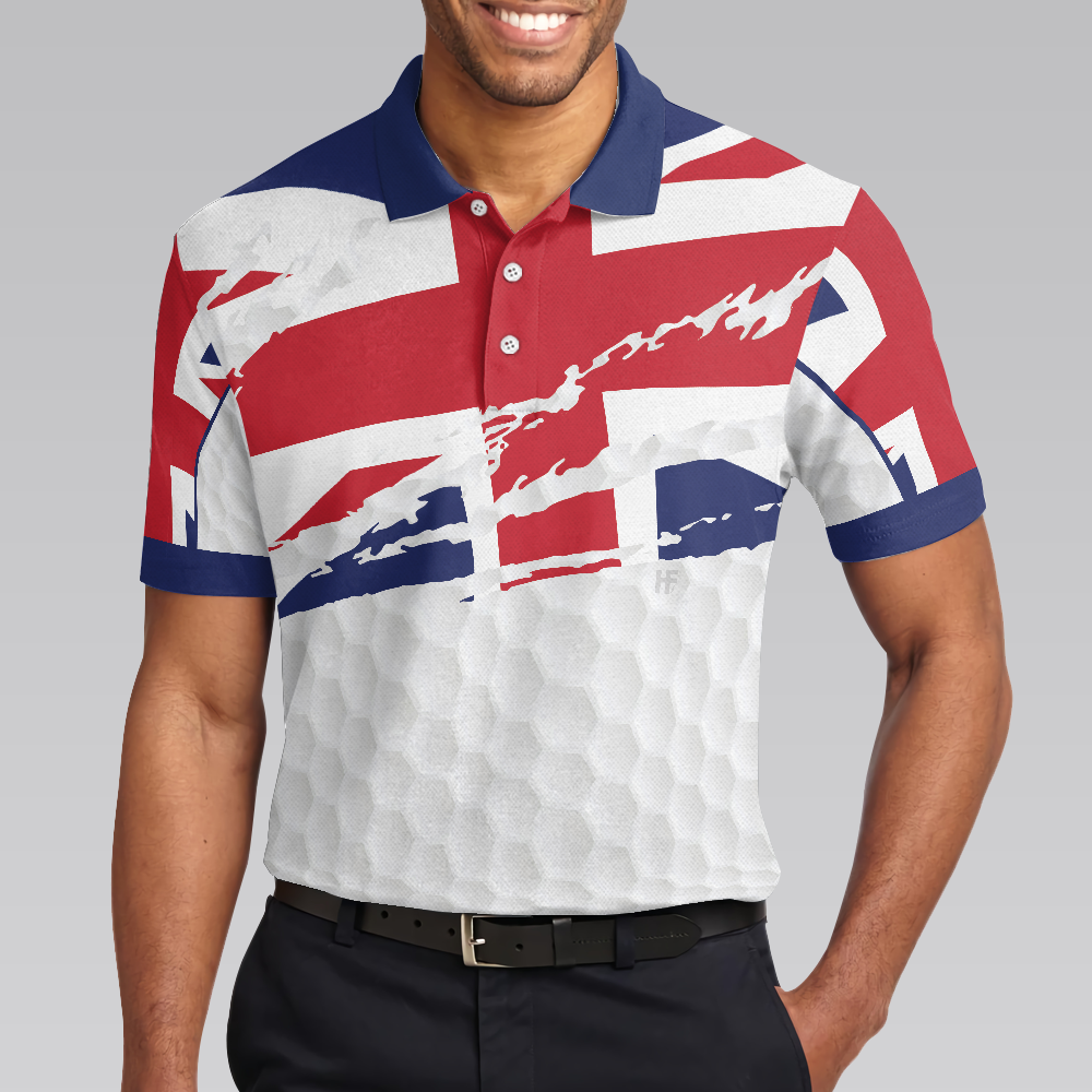 United Kingdom Flag Golf Texture Black Golfer Polo Shirt, Great Britain Jack Polo Shirt, UK Golf Shirt For Men