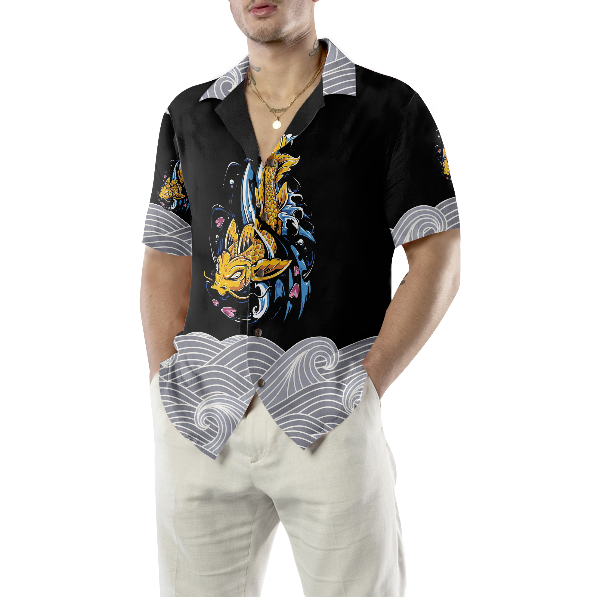 Koi Fish On Waves Hawaiian Shirt