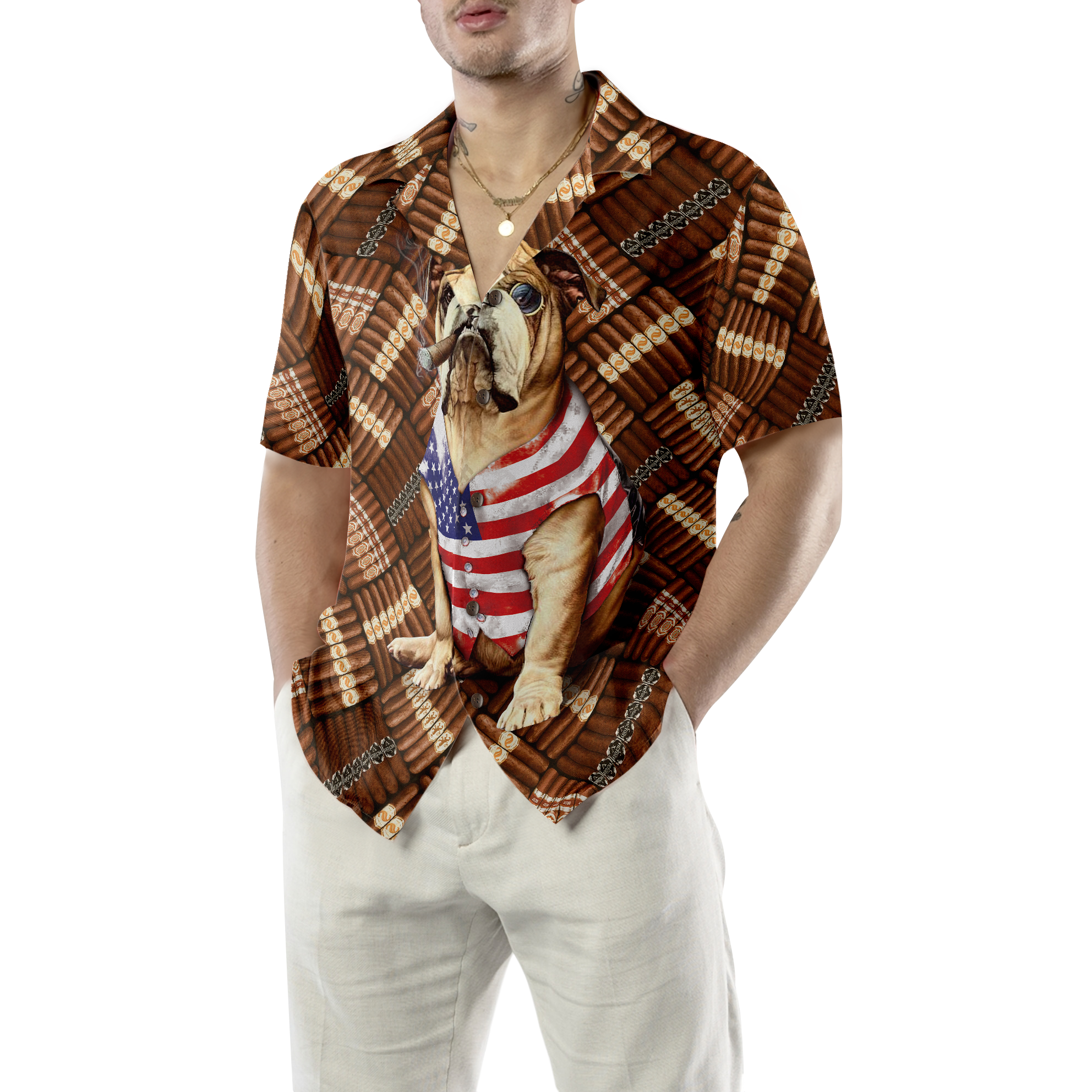 Cigar And American Bulldog Shirt For Men Hawaiian Shirt