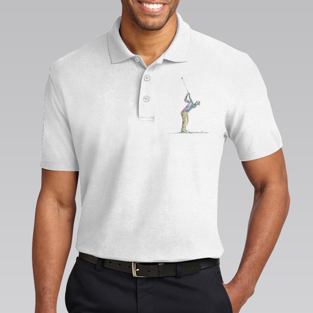 Things My Dad Love Golfing And Bourbon Whiskey Golf Polo Shirt, White Drinking Golfer Polo Shirt For Men