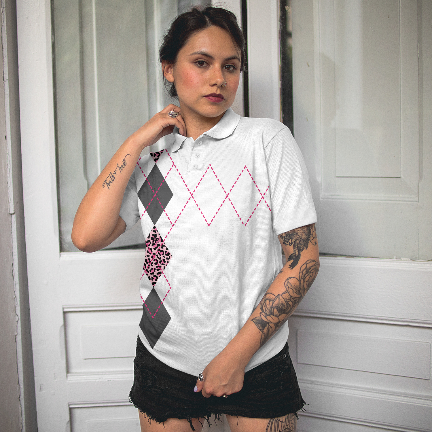 I Only Work To Support My Golf Addiction Golf Short Sleeve Women Polo Shirt, Funny White And Pink Golf Shirt For Ladies - Hyperfavor