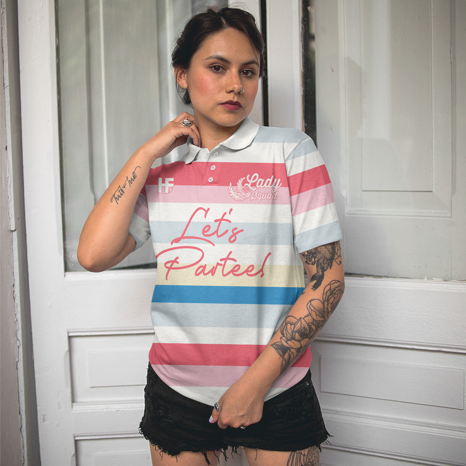 Let's Partee Short Sleeve Women Polo Shirt