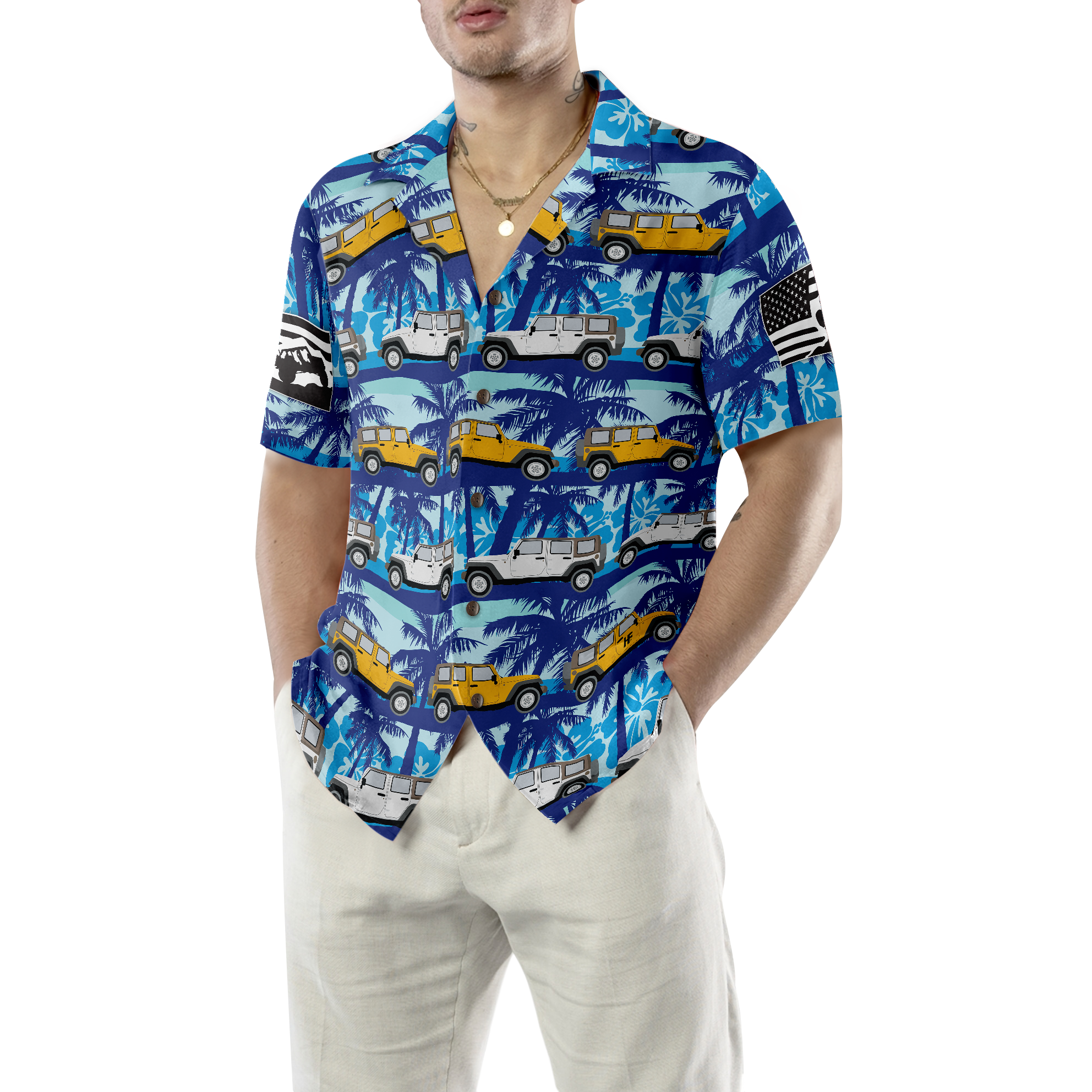 Tropical Blue Jeep Hawaiian Shirt