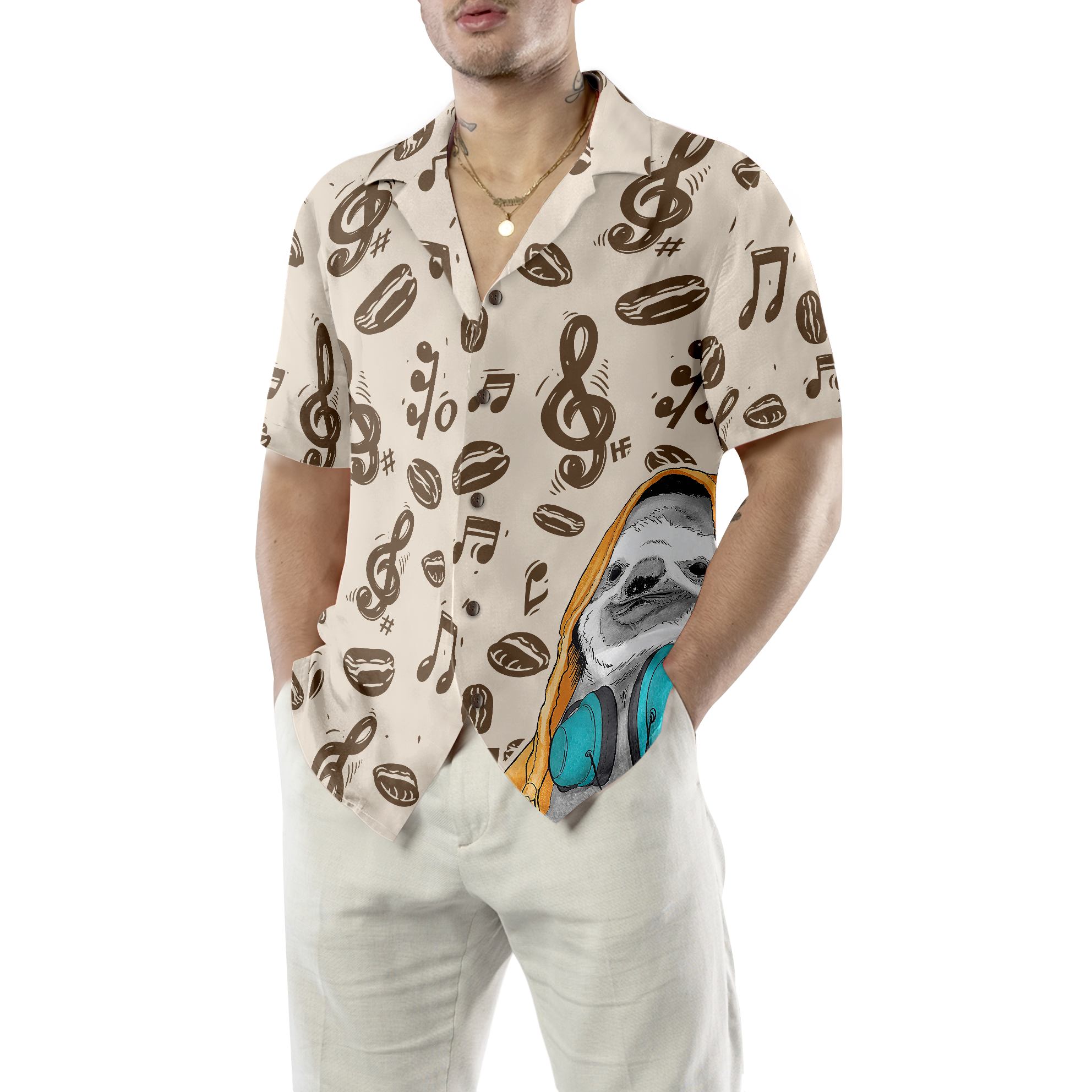 Music Note And Sloth Shirt For Men Hawaiian Shirt