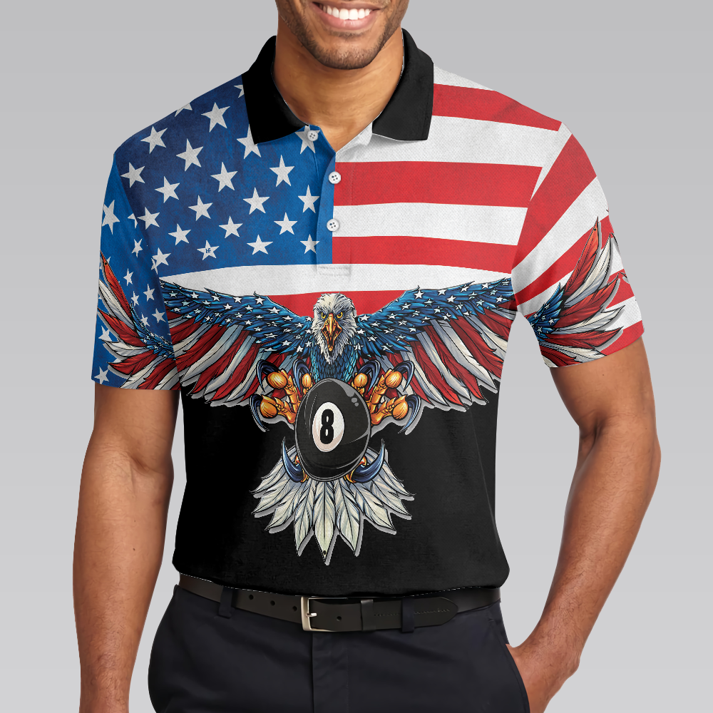 Billiards American Eagle Polo Shirt, Cool American Flag Billiards Shirt For Men, Best Billiards Gift Idea