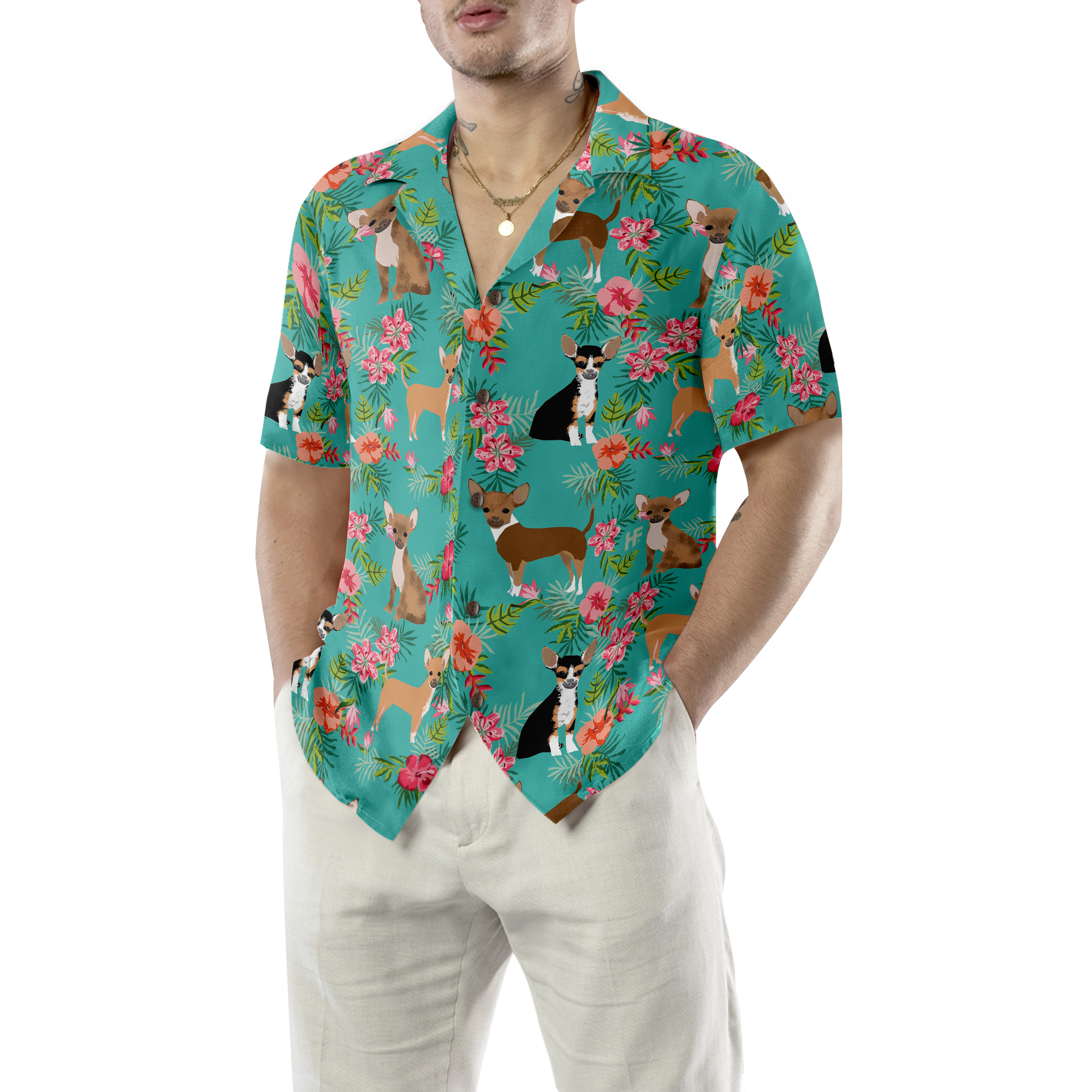 Hibiscus Floral Chihuahua Shirt For Men Hawaiian Shirt