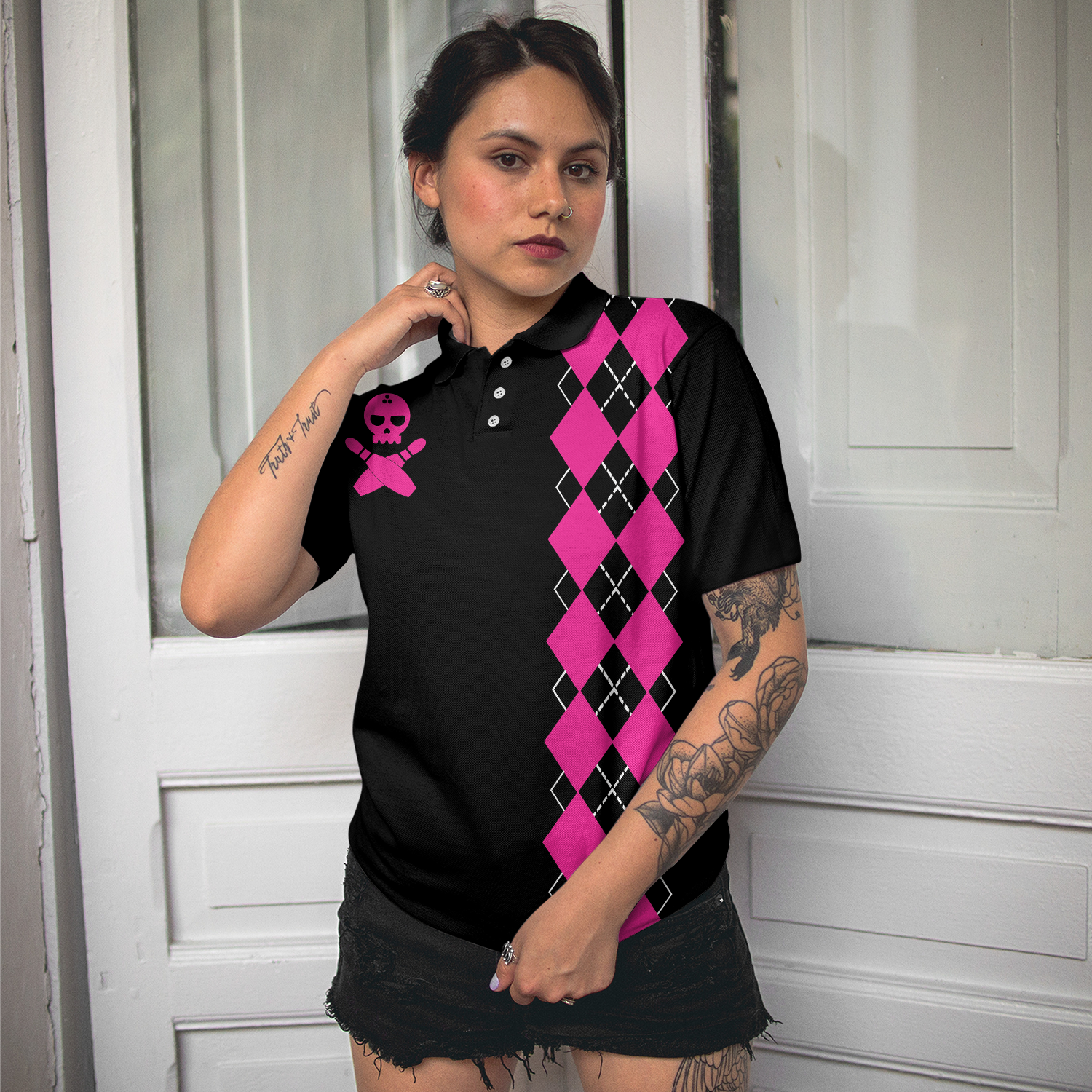 Yes I'm A Girl Yes I Speak Fluent Bowling Short Sleeve Women Polo Shirt, Skull Bowling Shirt With Sayings