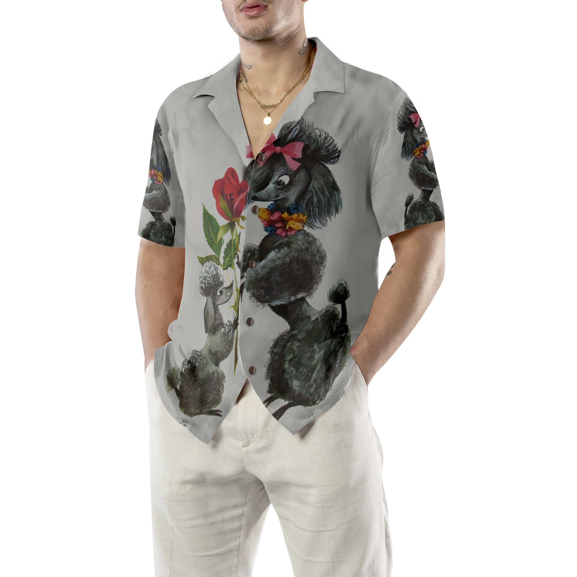 Sweet Poodles With Flower Hawaiian Shirt