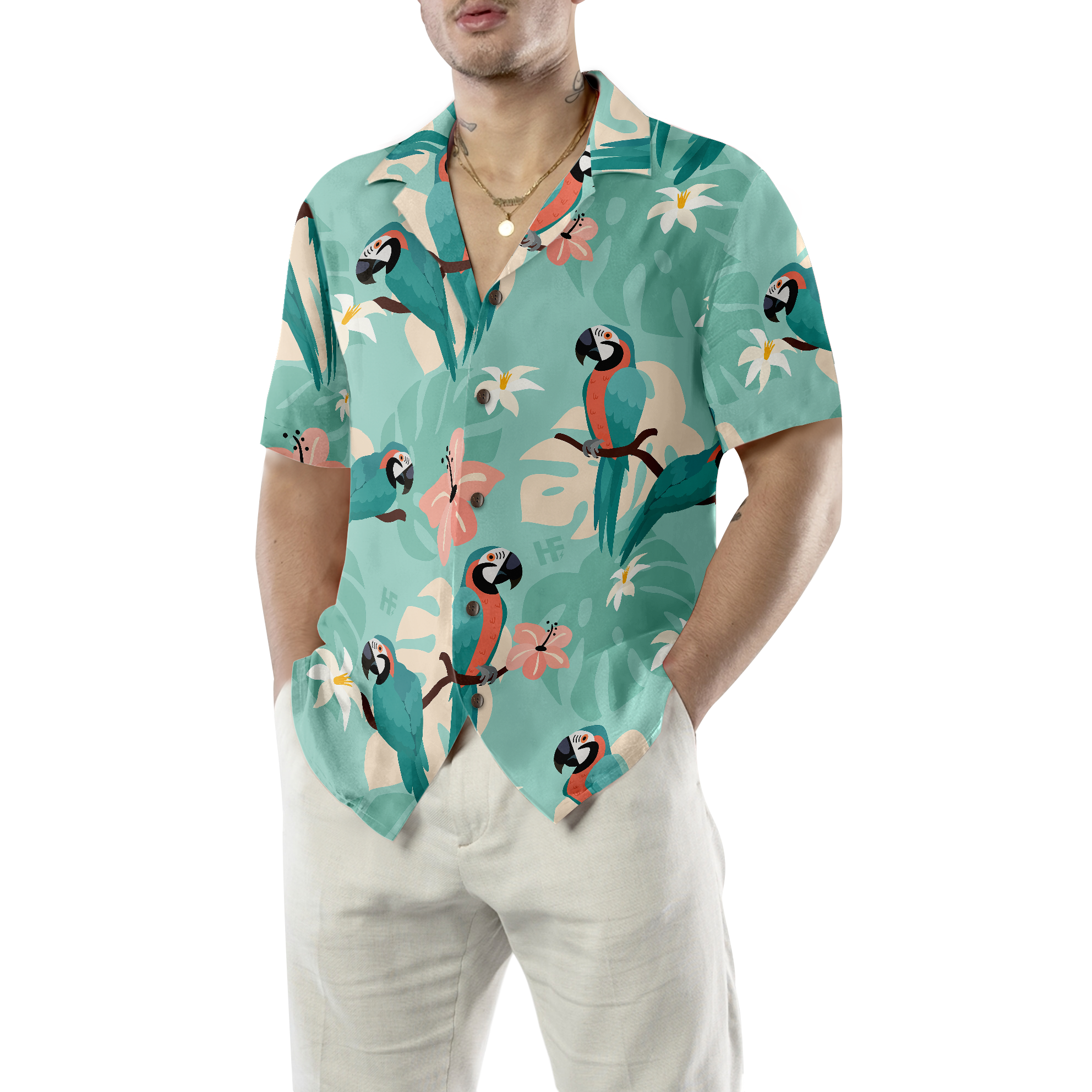 Trendy Parrots And Tropical Leaves Hawaiian Shirt