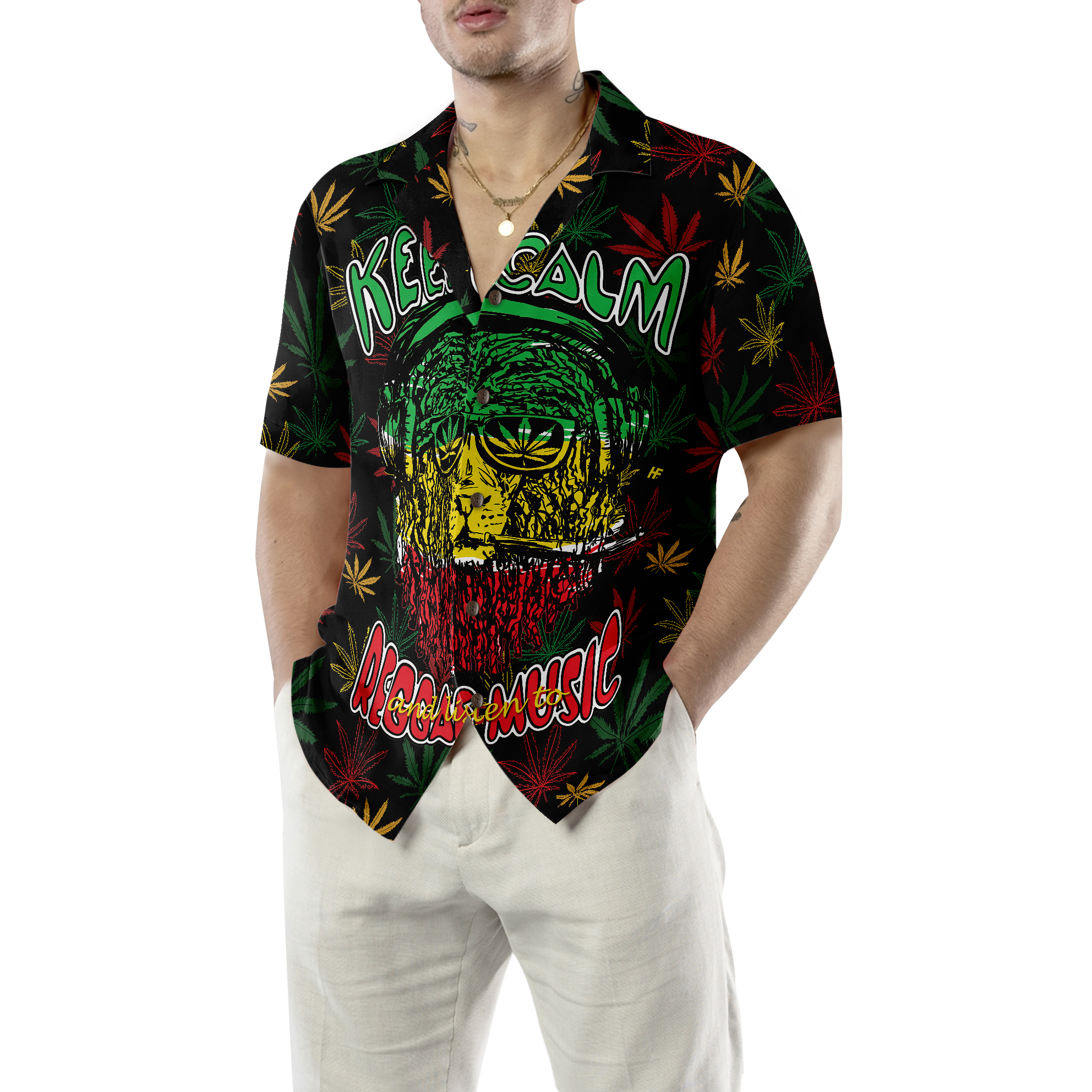 Marijuana Lion With Dreadlocks And Chillum Hawaiian Shirt