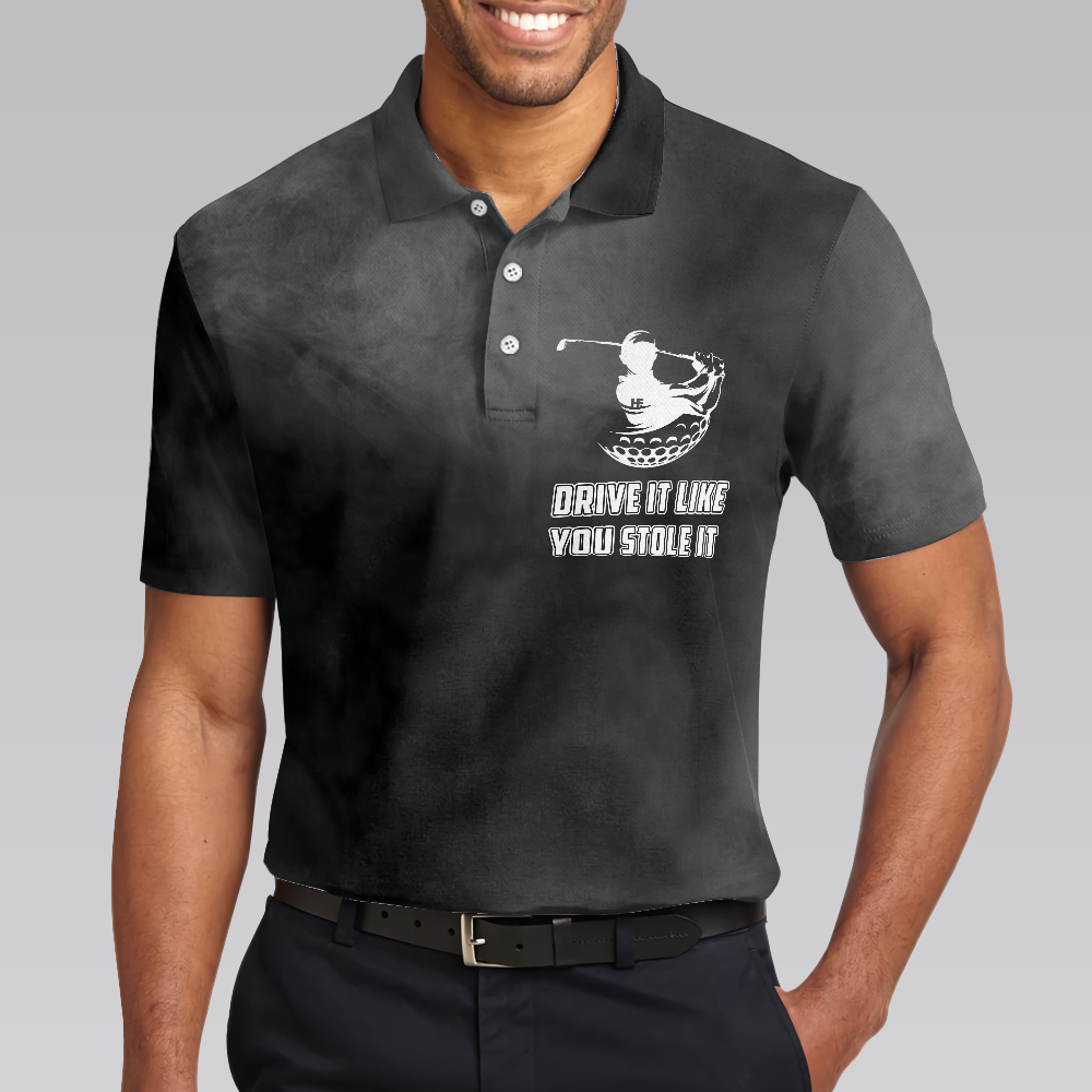 Swing Thoughts Short Sleeve Golf Polo Shirt, Black And Smoke Golfing Shirt, Funny Golf Shirt For Men - Hyperfavor