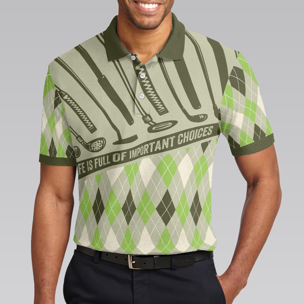 Life Is Full Of Important Choices Men Polo Shirt, Argyle Pattern Golf Shirt For Men
