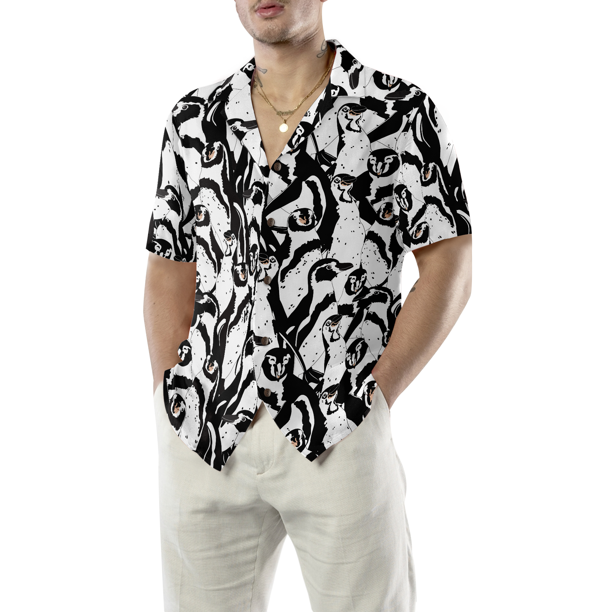 Black And White Penguin Shirt For Men Hawaiian Shirt