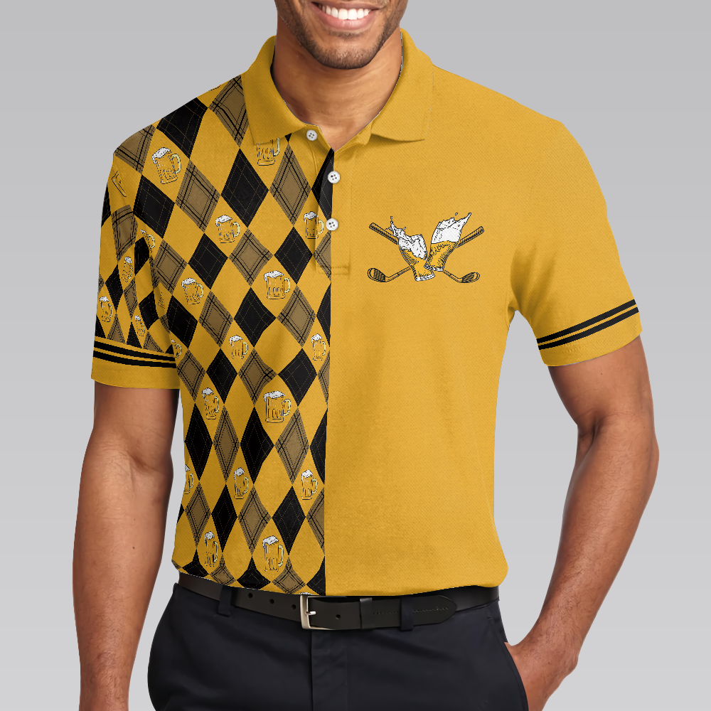 Swing Swear Drink Repeat Polo Shirt, Black And Yellow Argyle Pattern Shirt, Swag Golf Gift For Golfers