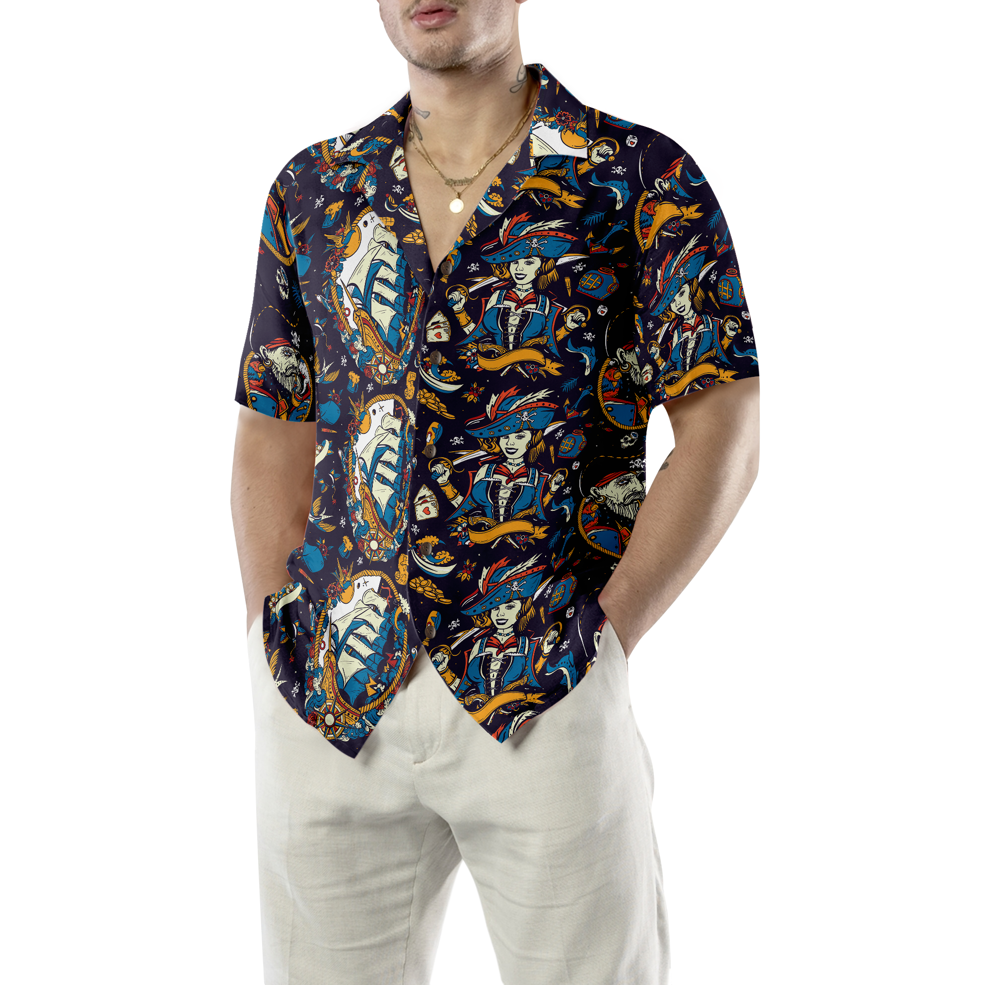 Tattoo Style Pirate Sea Adventure Hawaiian Shirt