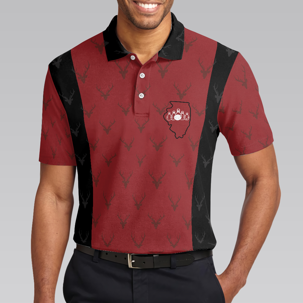 My Bowling Technique Illinois Bowling Polo Shirt, Red And Black Bowling Shirt For Men
