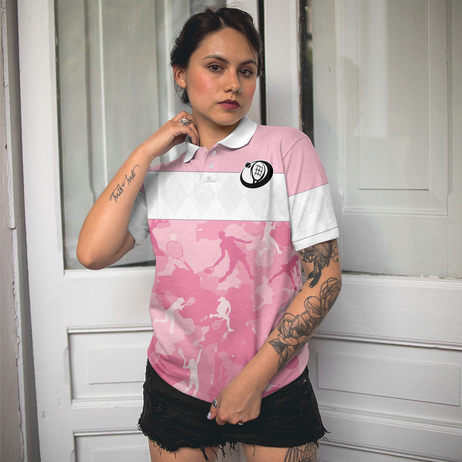 Queen Of The Court Short Sleeve Women Polo Shirt, White And Pink Shirt For Women, Unique Female Tennis Gift