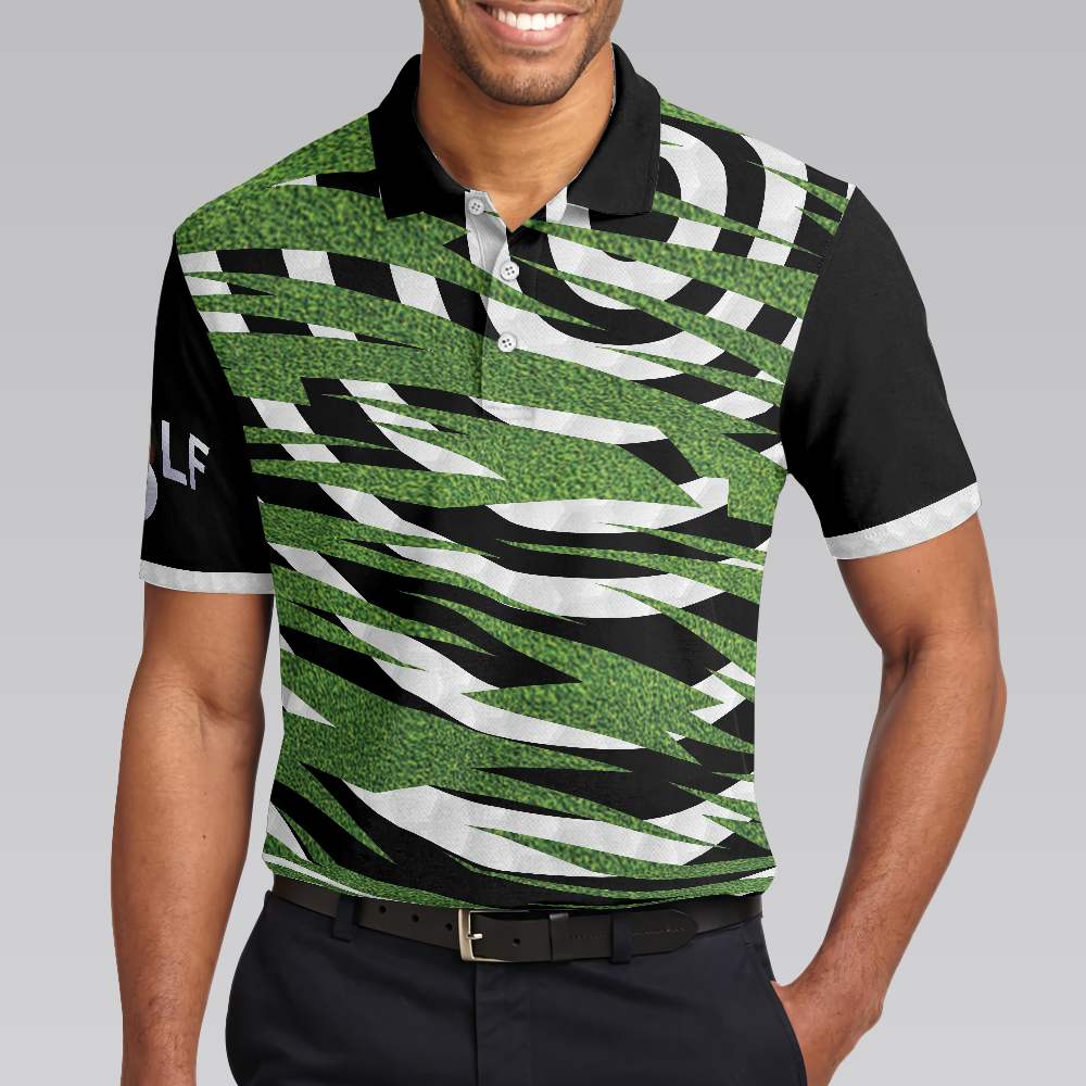 Unique Golfer Design With Ripped Texture Golf Polo Shirt, Basic Spiral Pattern Golf Shirt Design