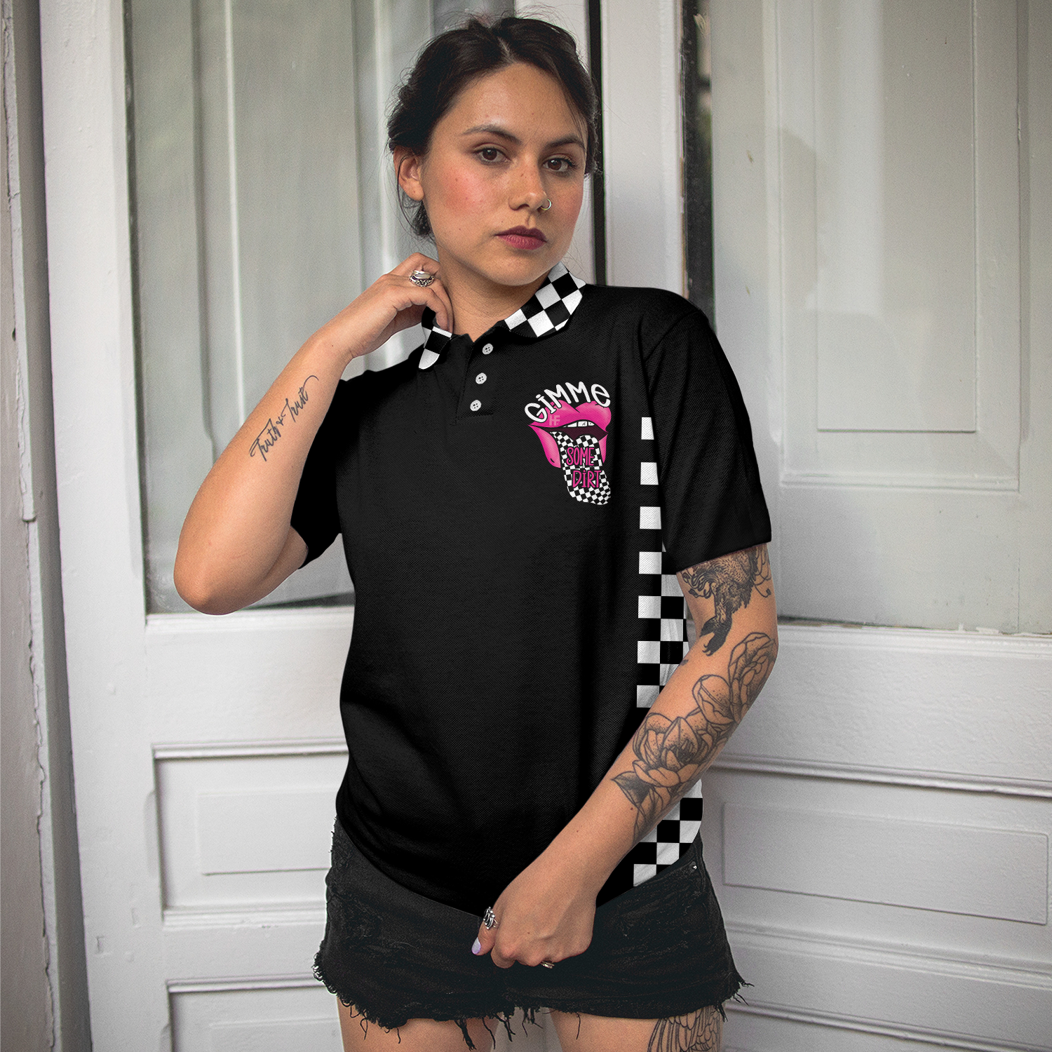 She Wants The D Dirt Track Racing Short Sleeve Women Polo Shirt, Adult Humor Dirt Track Racing Shirt For Ladies