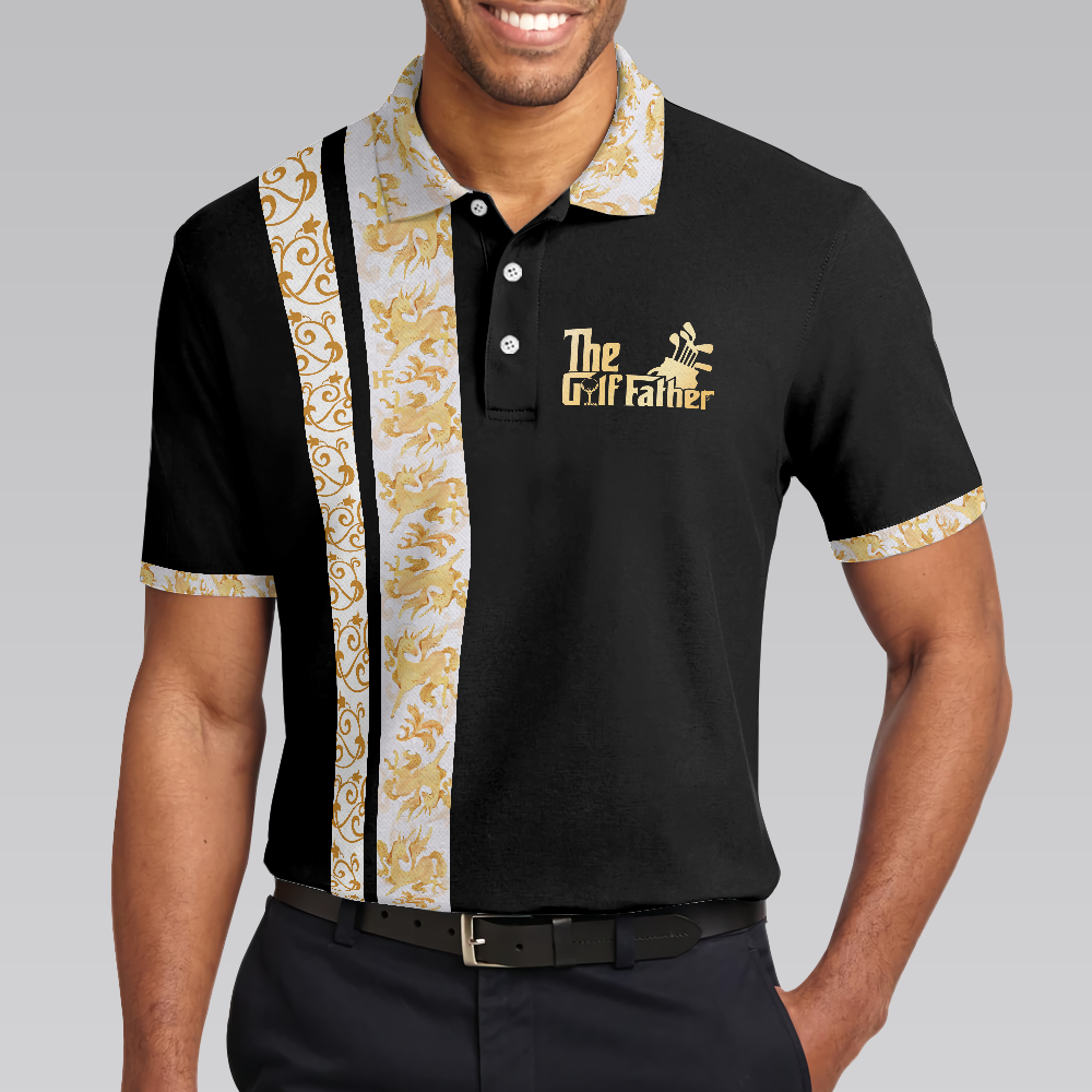 The Golf Father Polo Shirt, Black Timeless Golfing Shirt For Male Players, Best Golf Gift