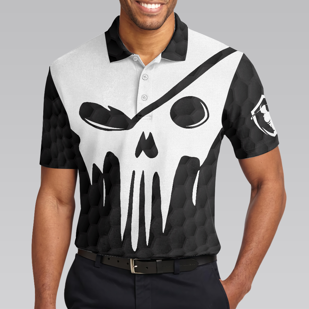Skull Golf Polo Shirt, Black And White Skull Golf Shirt With Sayings, Best Golf Gift For Halloween