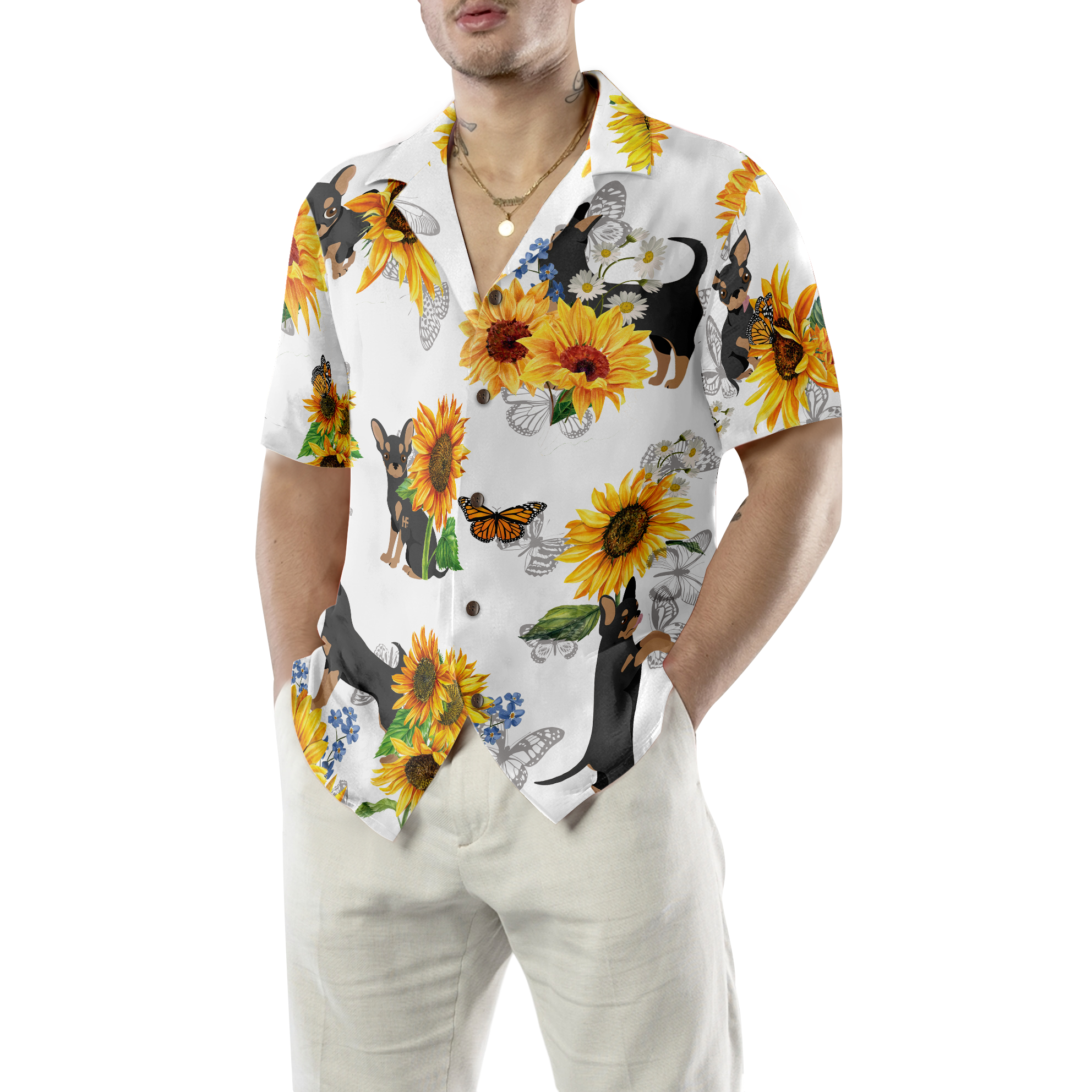 Chihuahua Lover With Sunflower Hawaiian Shirt