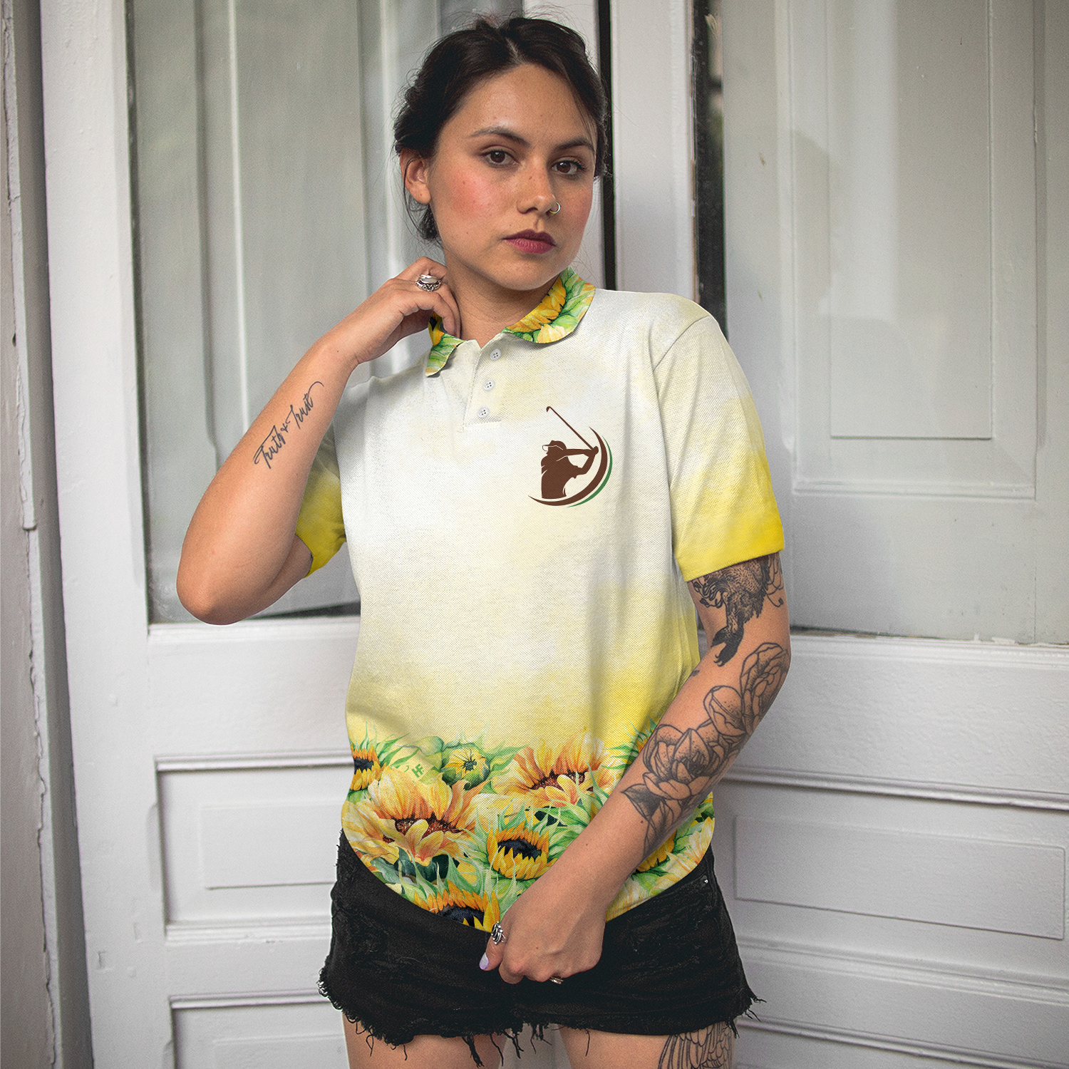God Made Golf Girl Sunshine Short Sleeve Women Polo Shirt, Yellow Sunflower Golf Shirt For Ladies, Unique Female Golf Gift